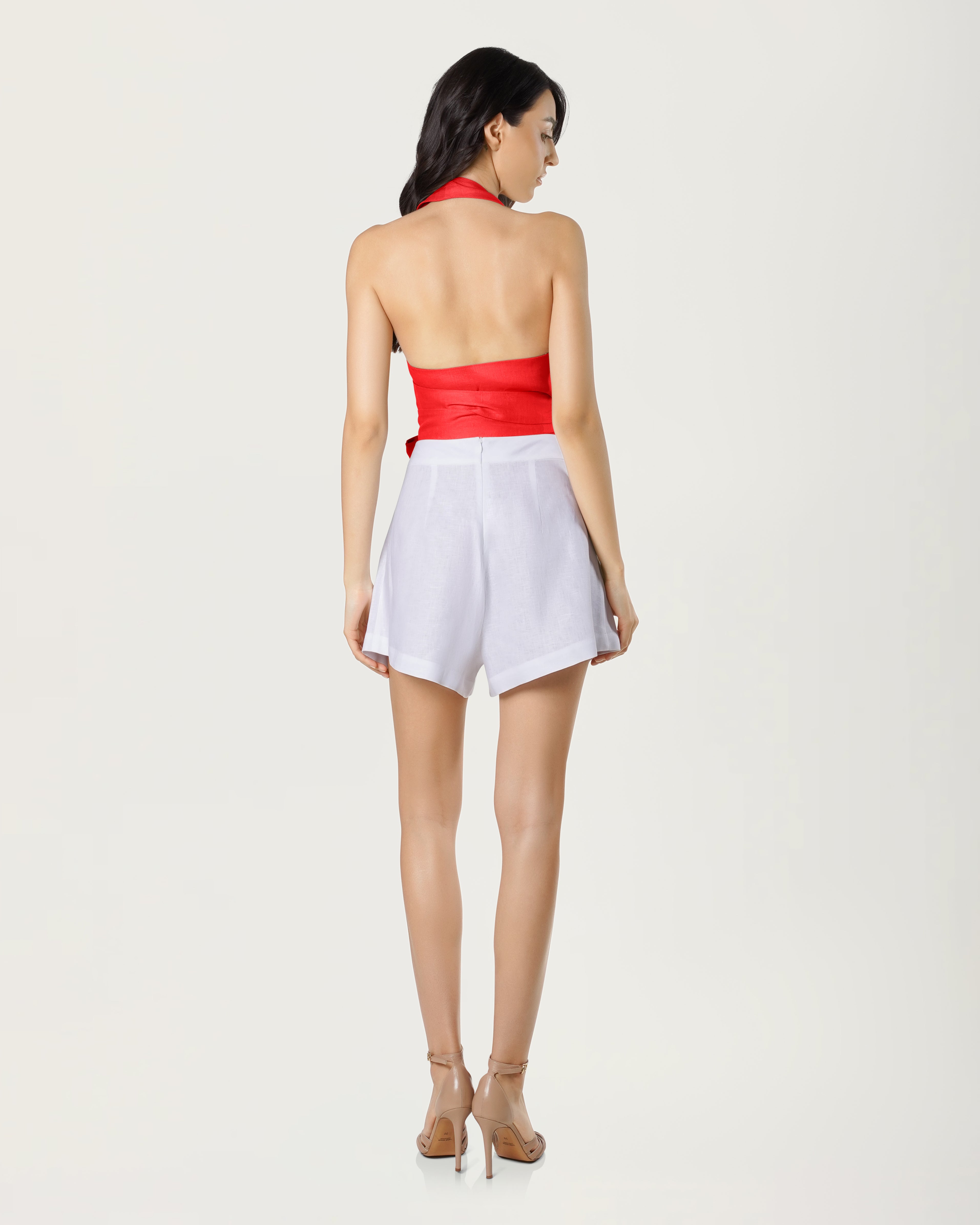 Linen Wrap Top with Tie Waist Red