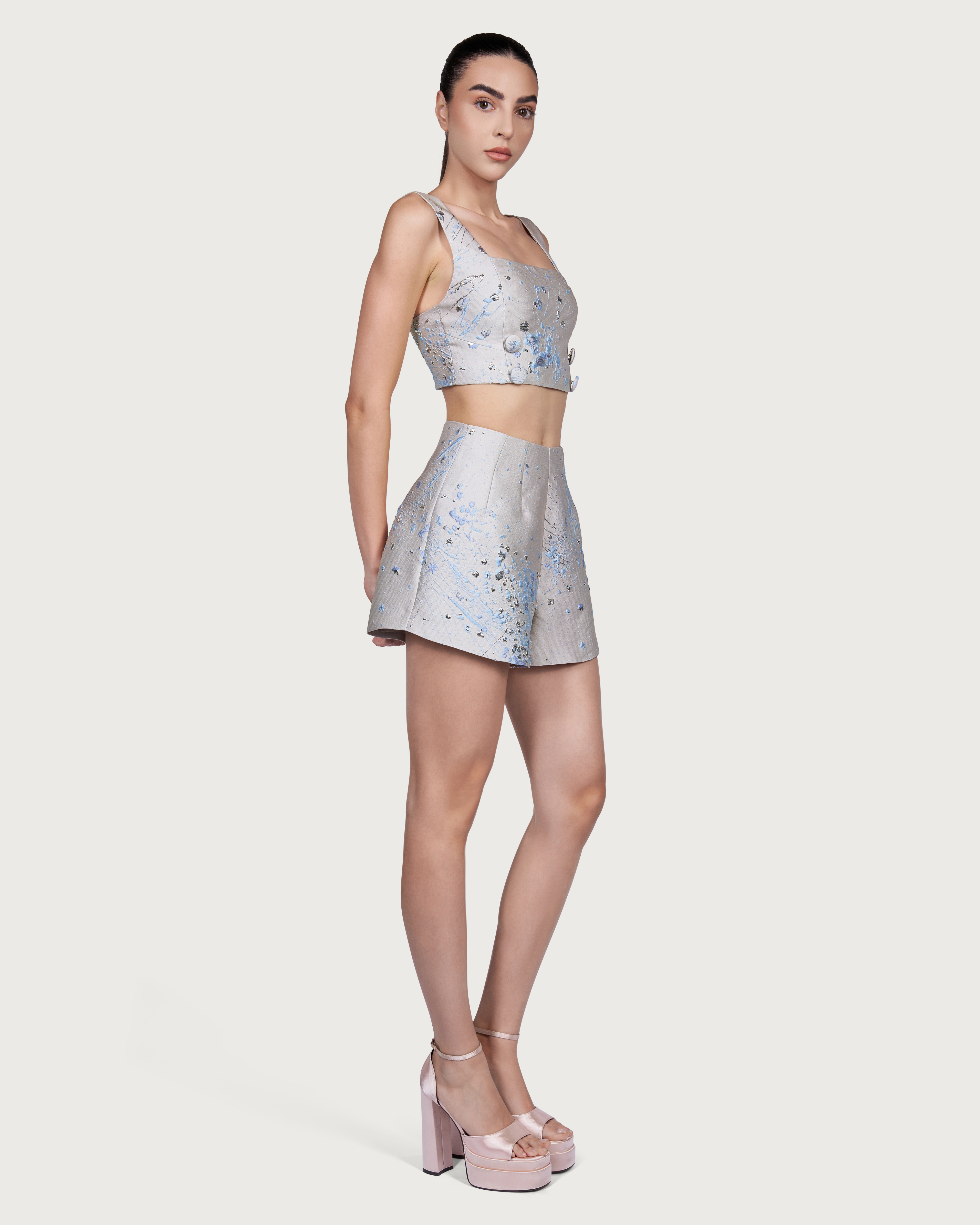 Brocade Shorts Pearl White