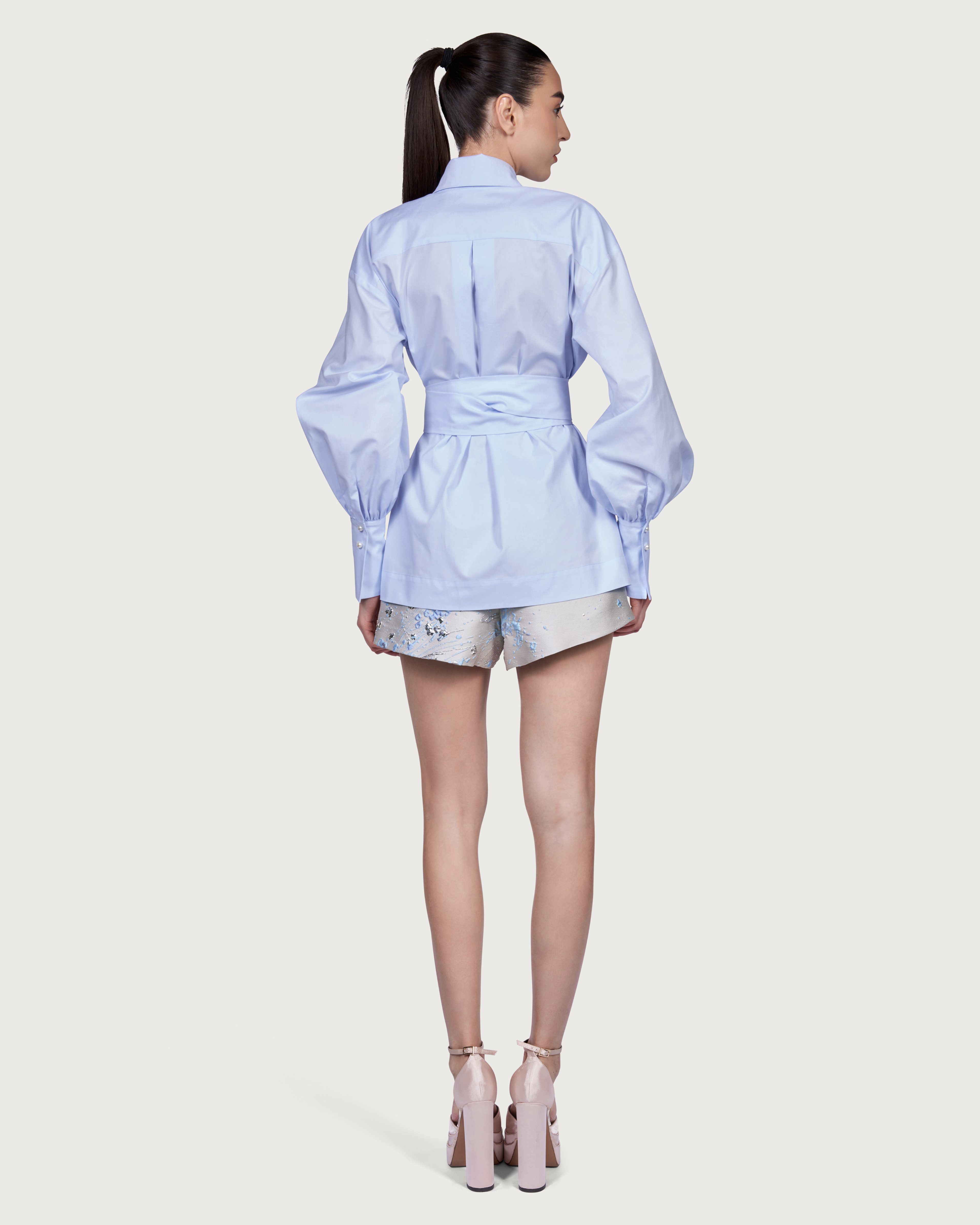 Balloon Sleeve Shirt Blue