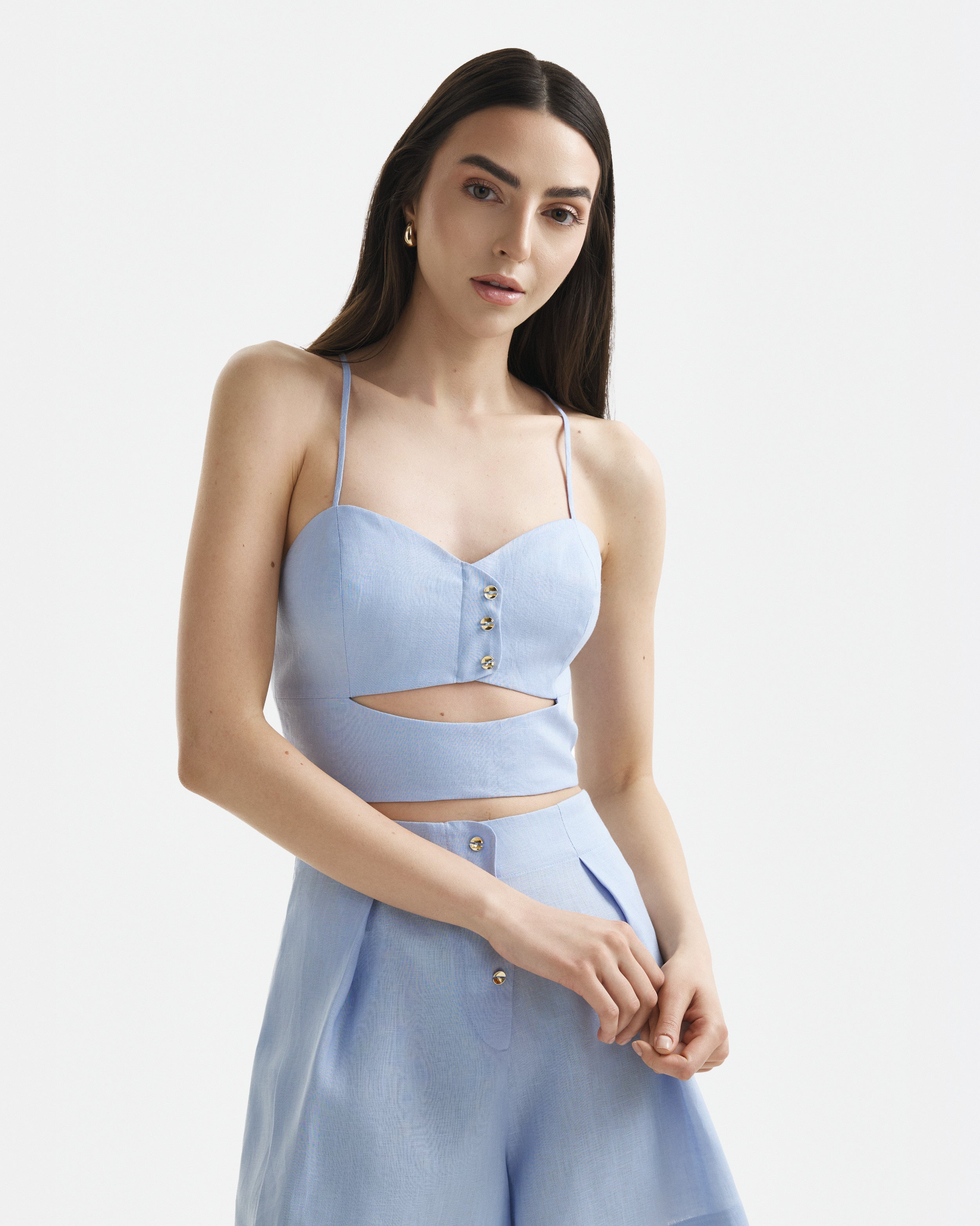 Wave Linen Corset Top Icy Blue