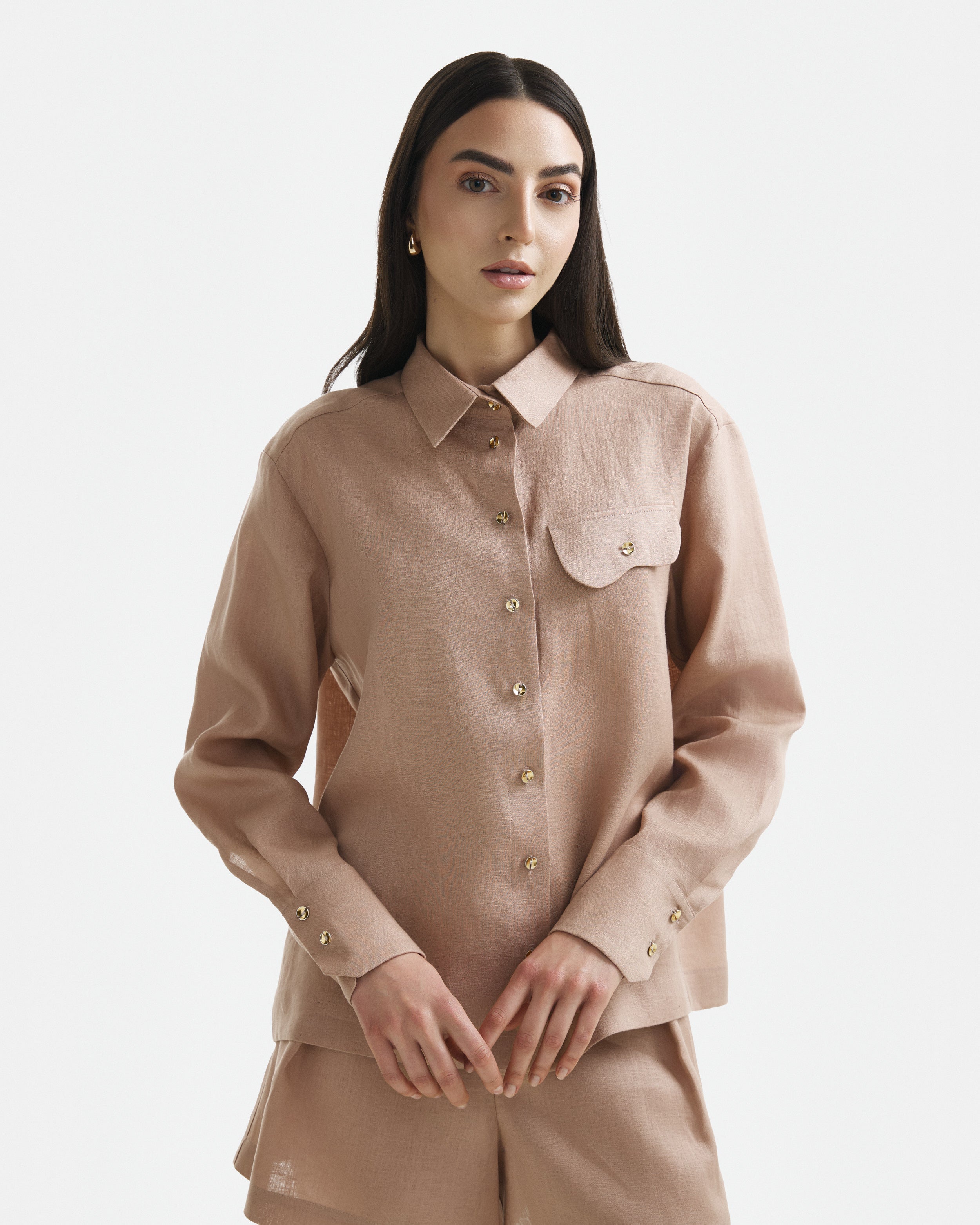 Wave Linen Shirt Warm Taupe