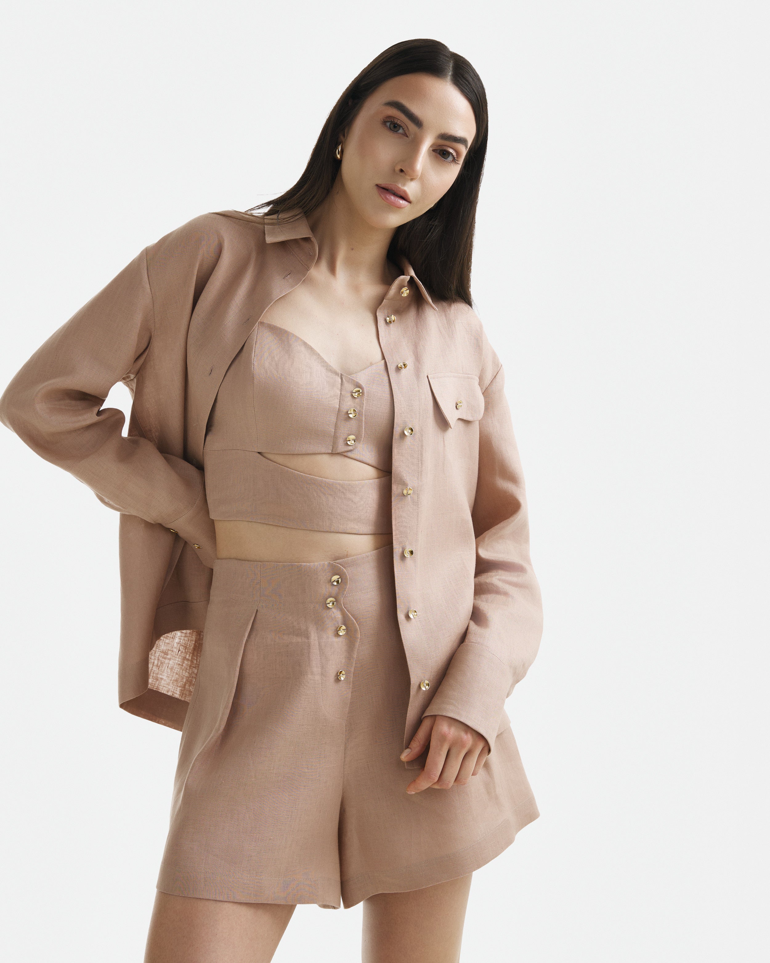 Wave Linen Corset Top Warm Taupe
