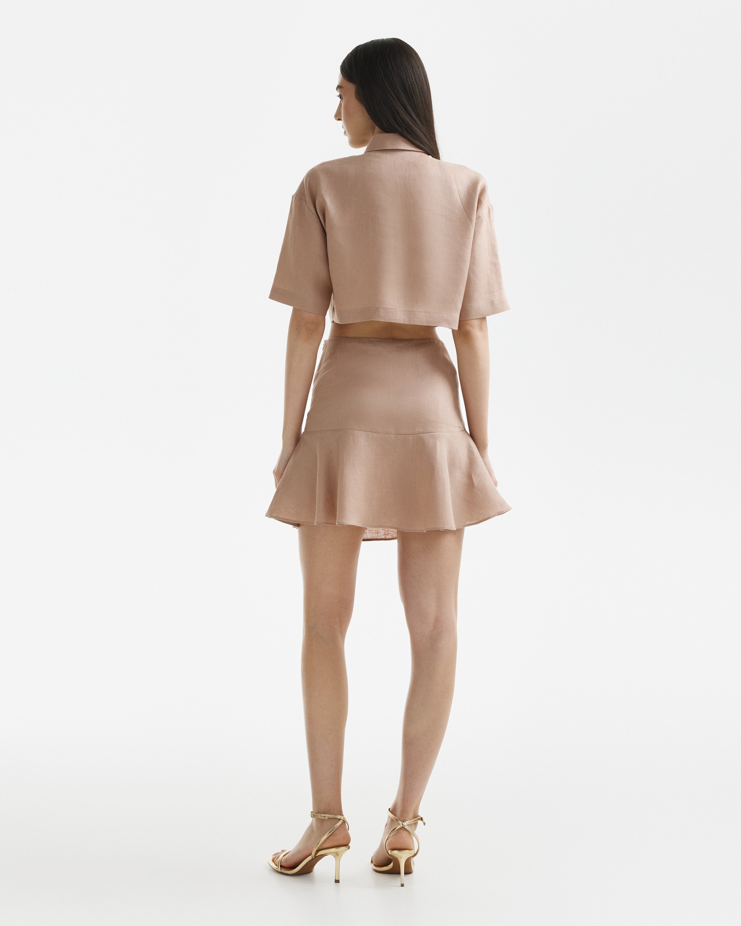 Wave Linen Mini Skirt Warm Taupe