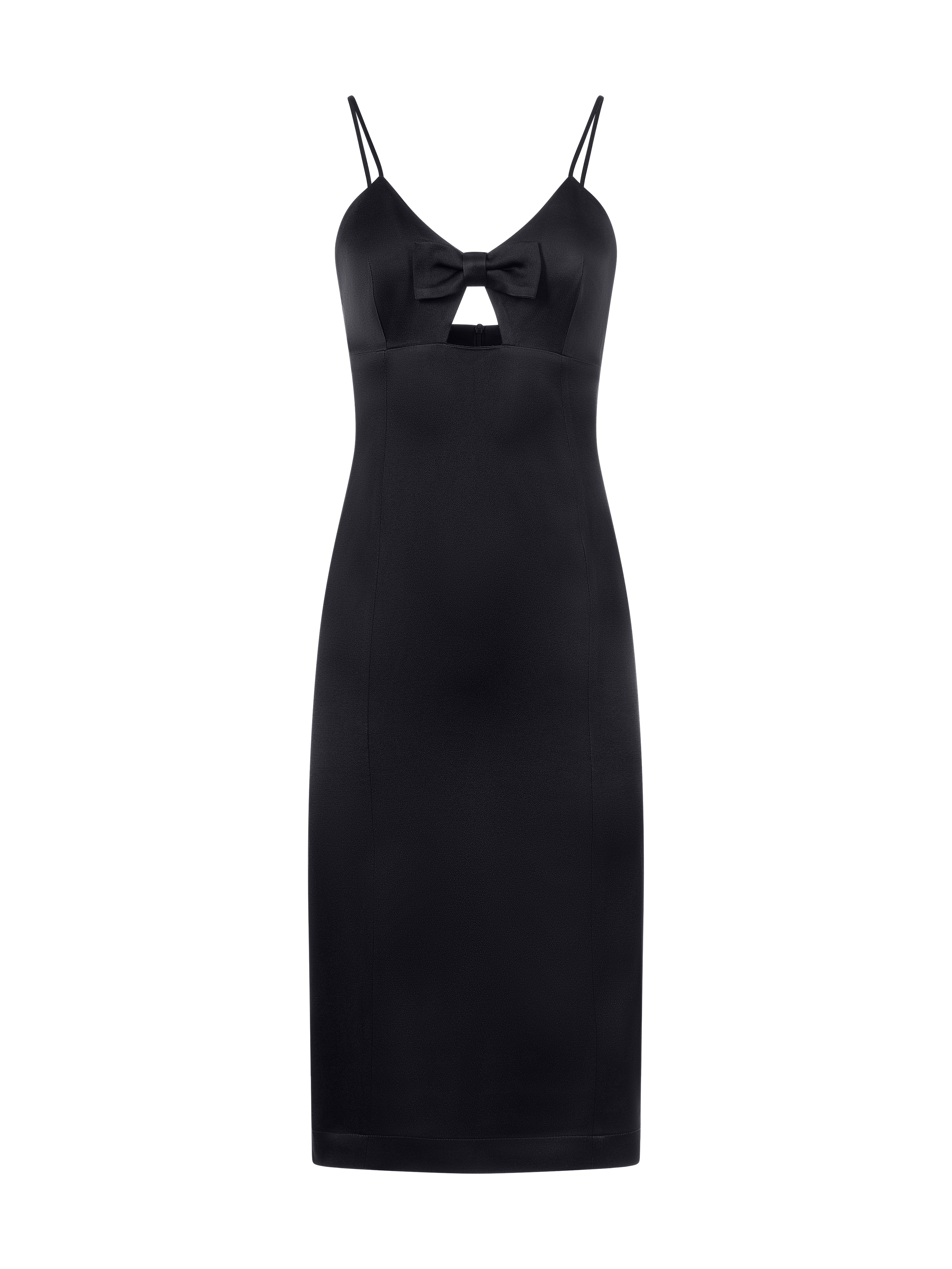 Crepe Midi Dress with Bow Black