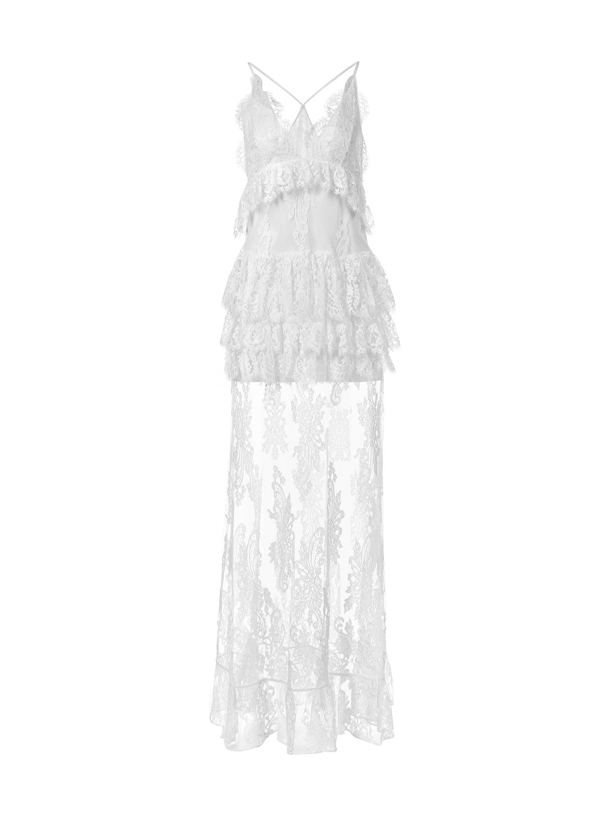 Floral Lace Gown with Ruffles