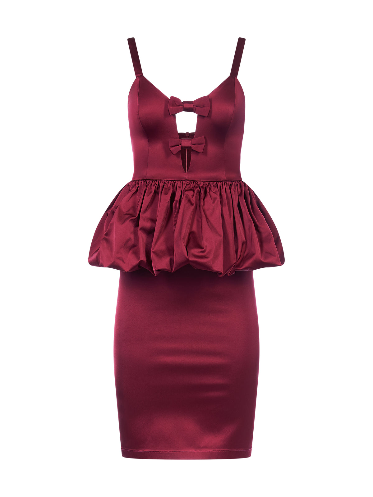 Peplum Dress with Bows Bordeaux