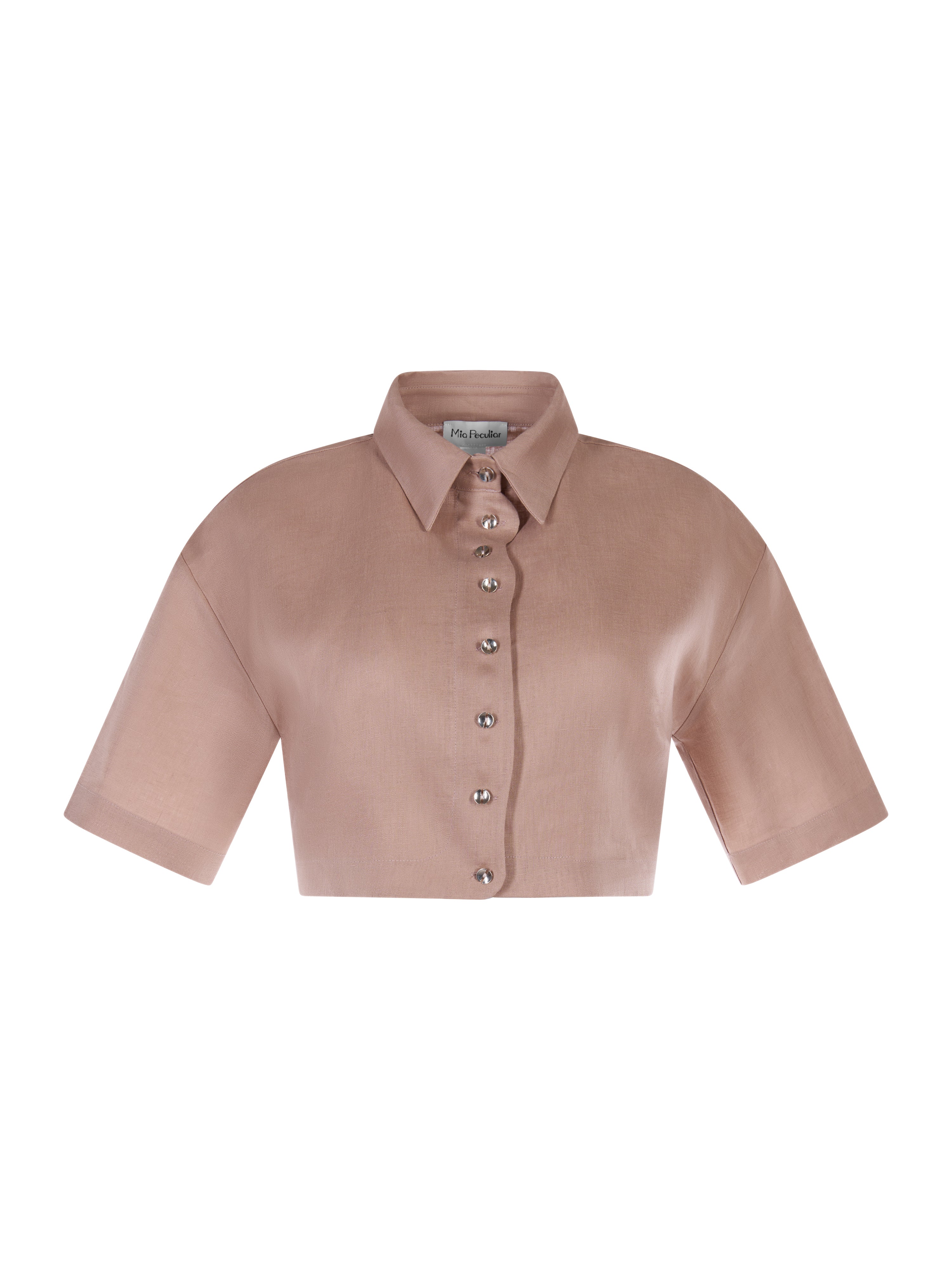 Wave Cropped Linen Shirt Warm Taupe