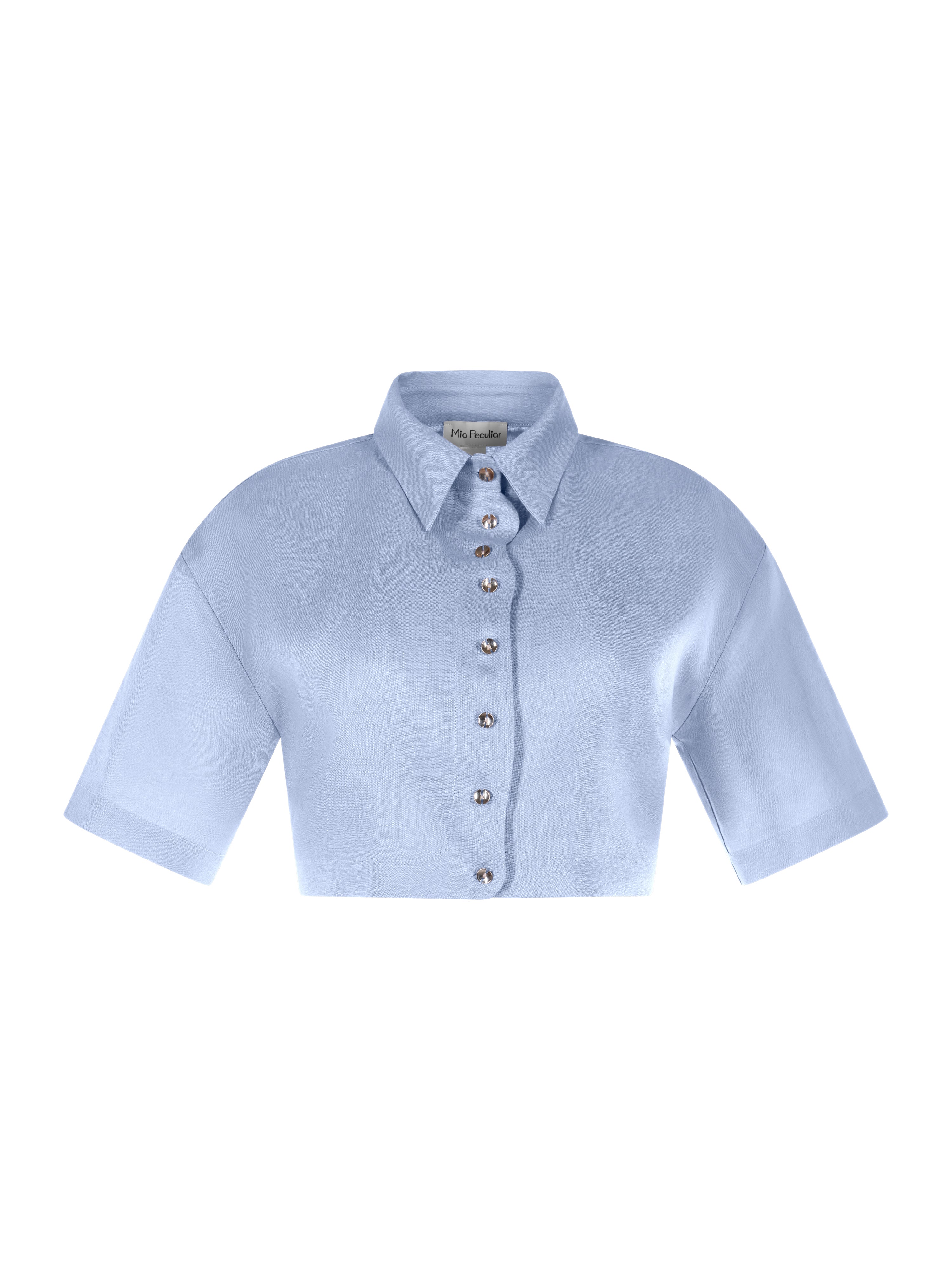 Wave Cropped Linen Shirt Icy Blue