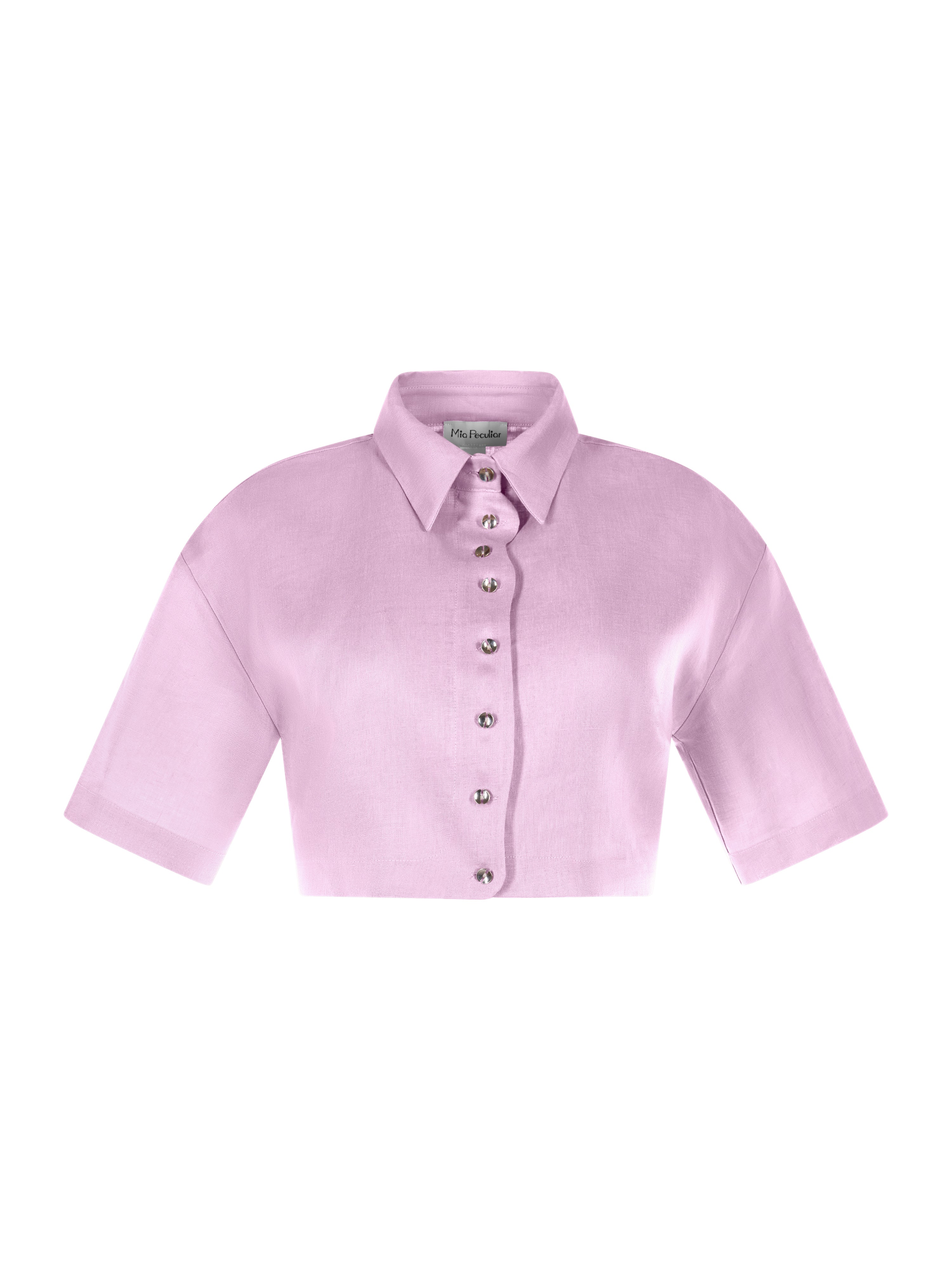 Wave Cropped Linen Shirt Candy Pink