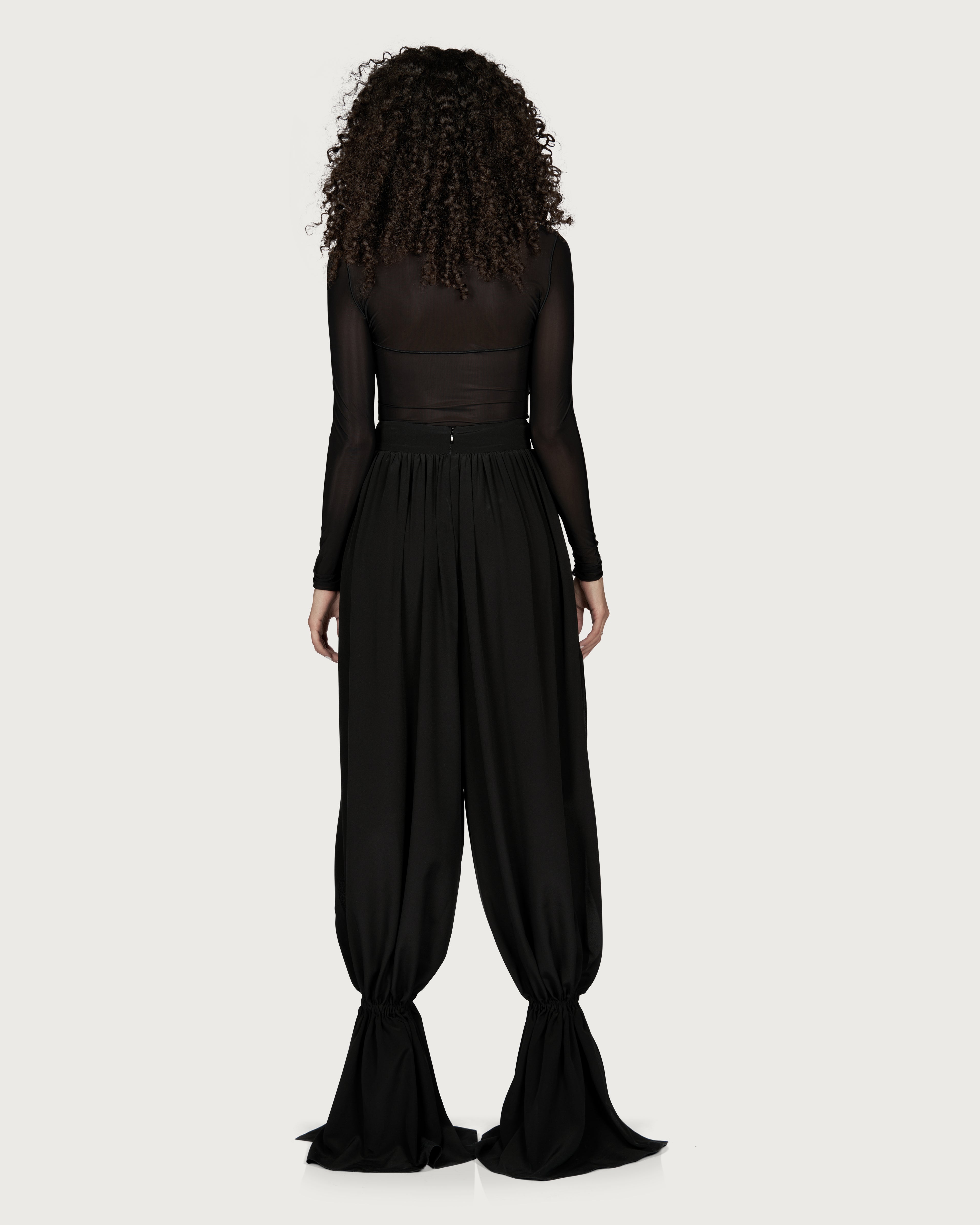 Silk Crepe Trousers with Side Slits Black