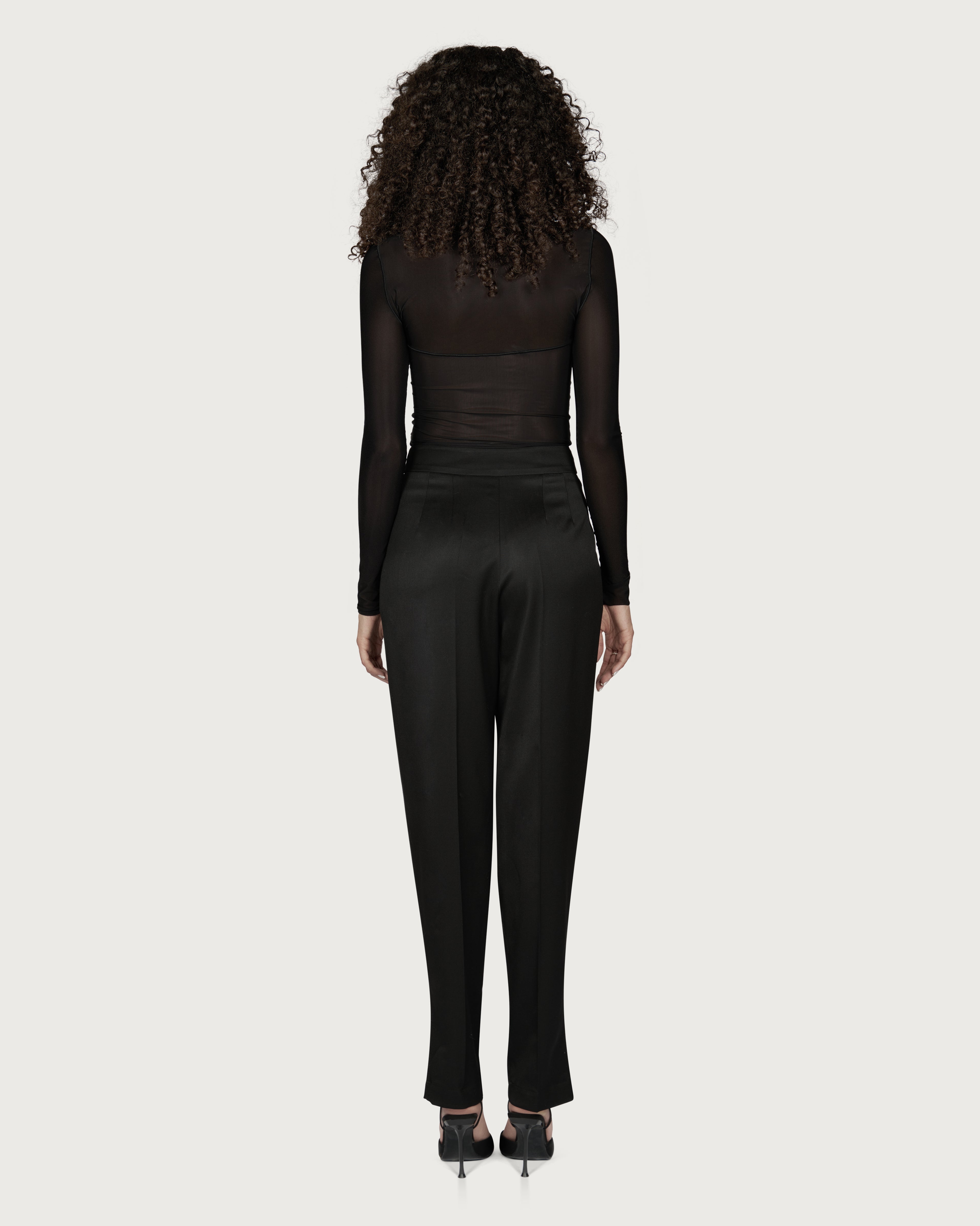 Pleated Pierced Wool Trousers Black