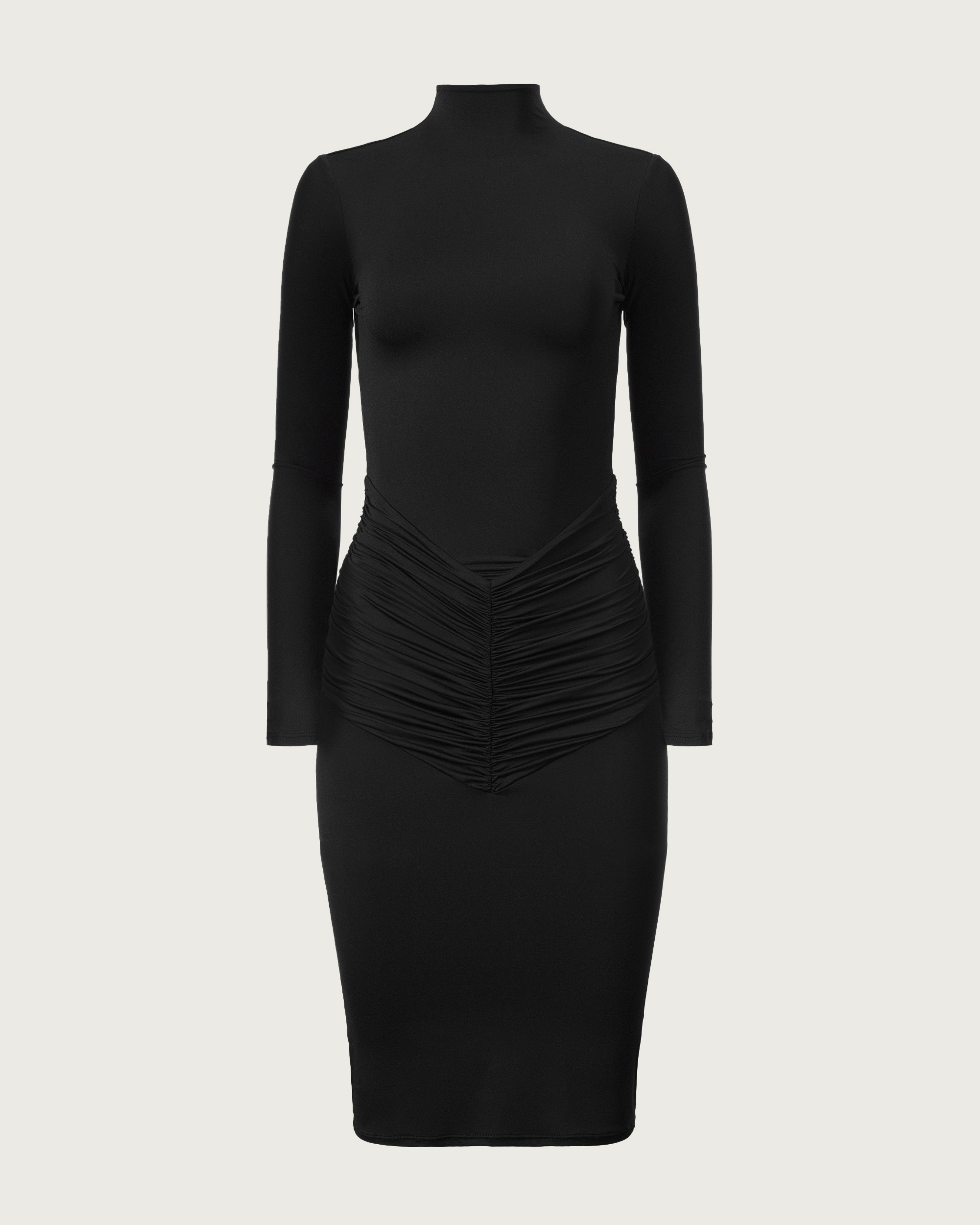 Turtleneck Ruched Midi Dress