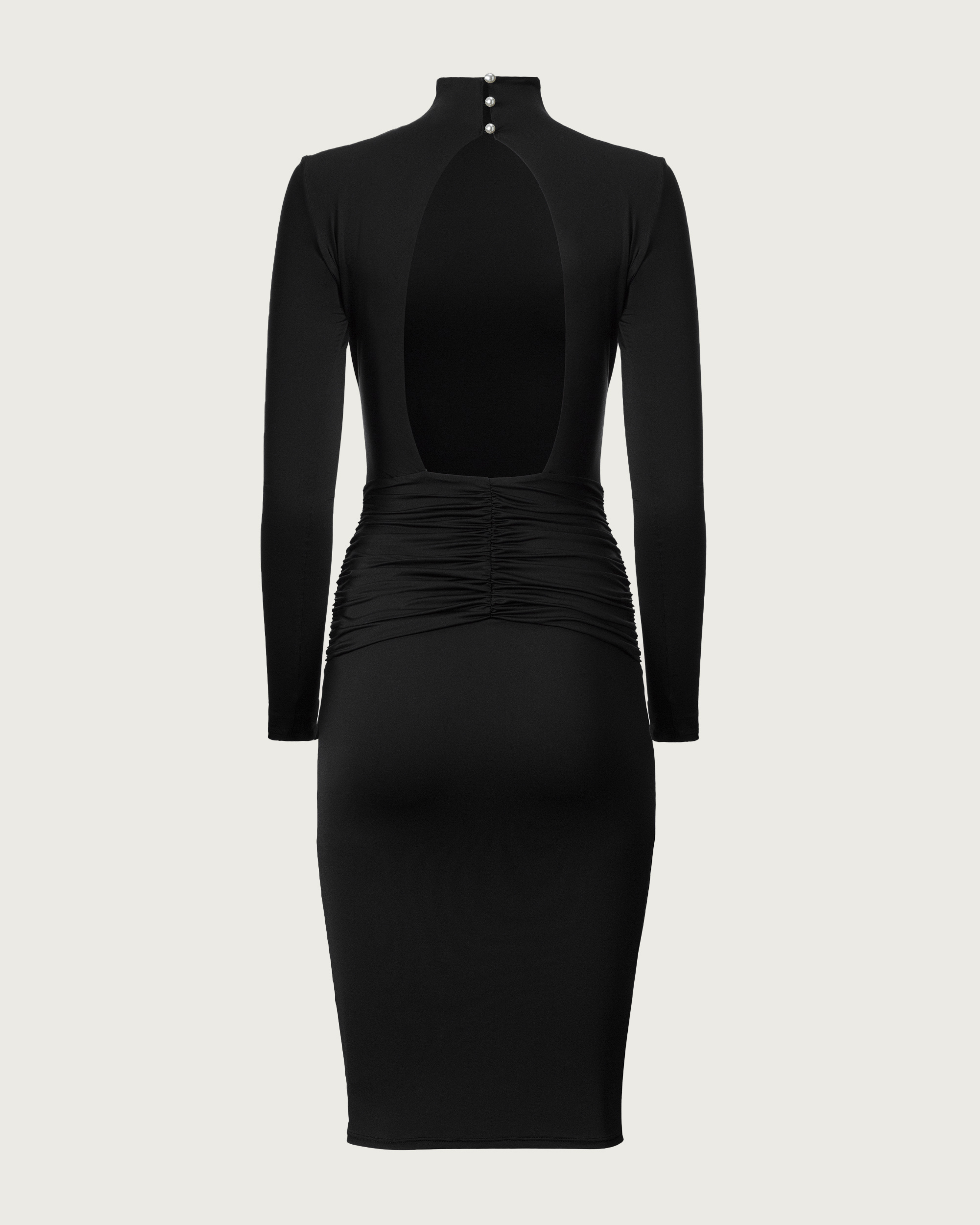 Turtleneck Ruched Midi Dress