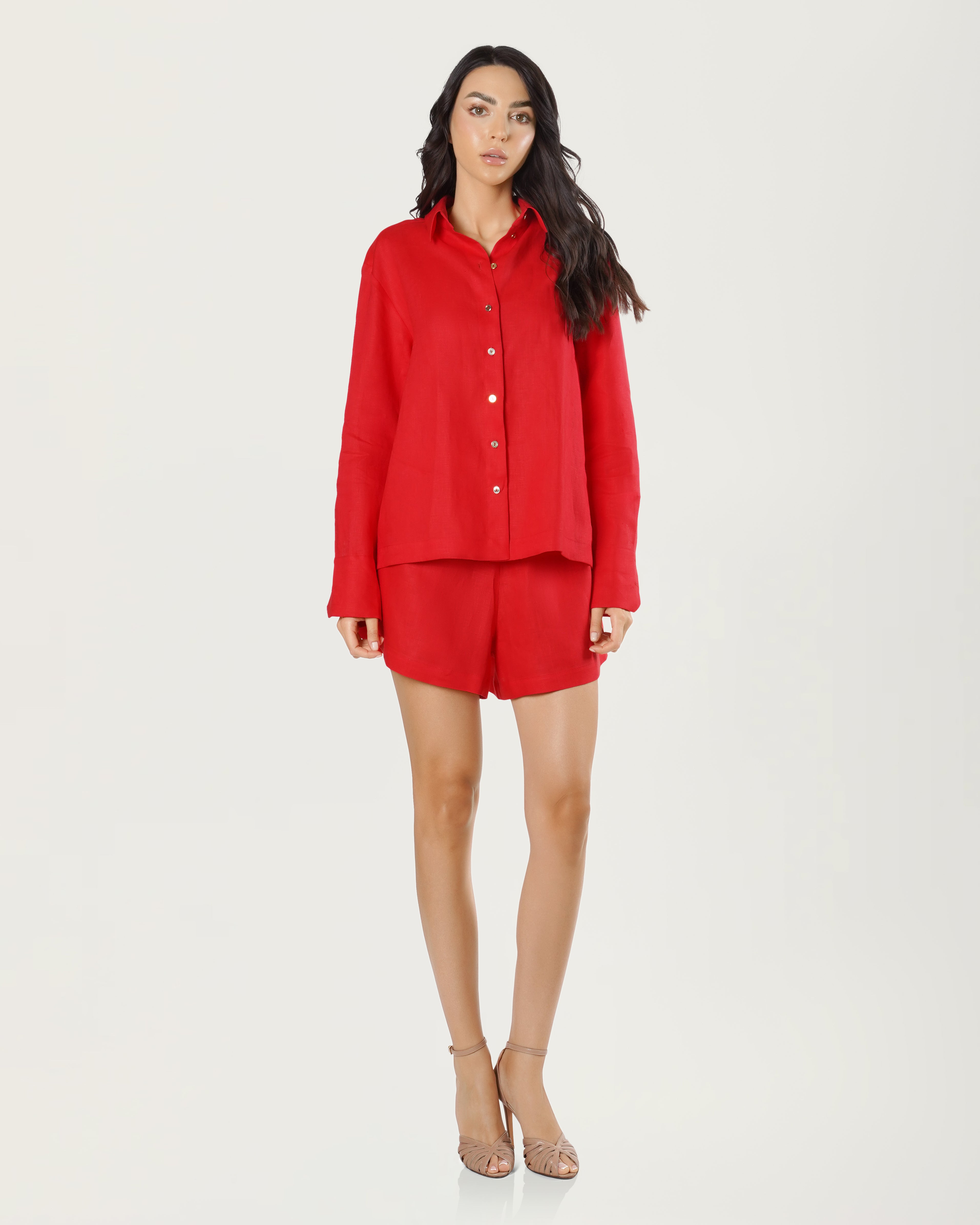Oversized Linen Shirt Red