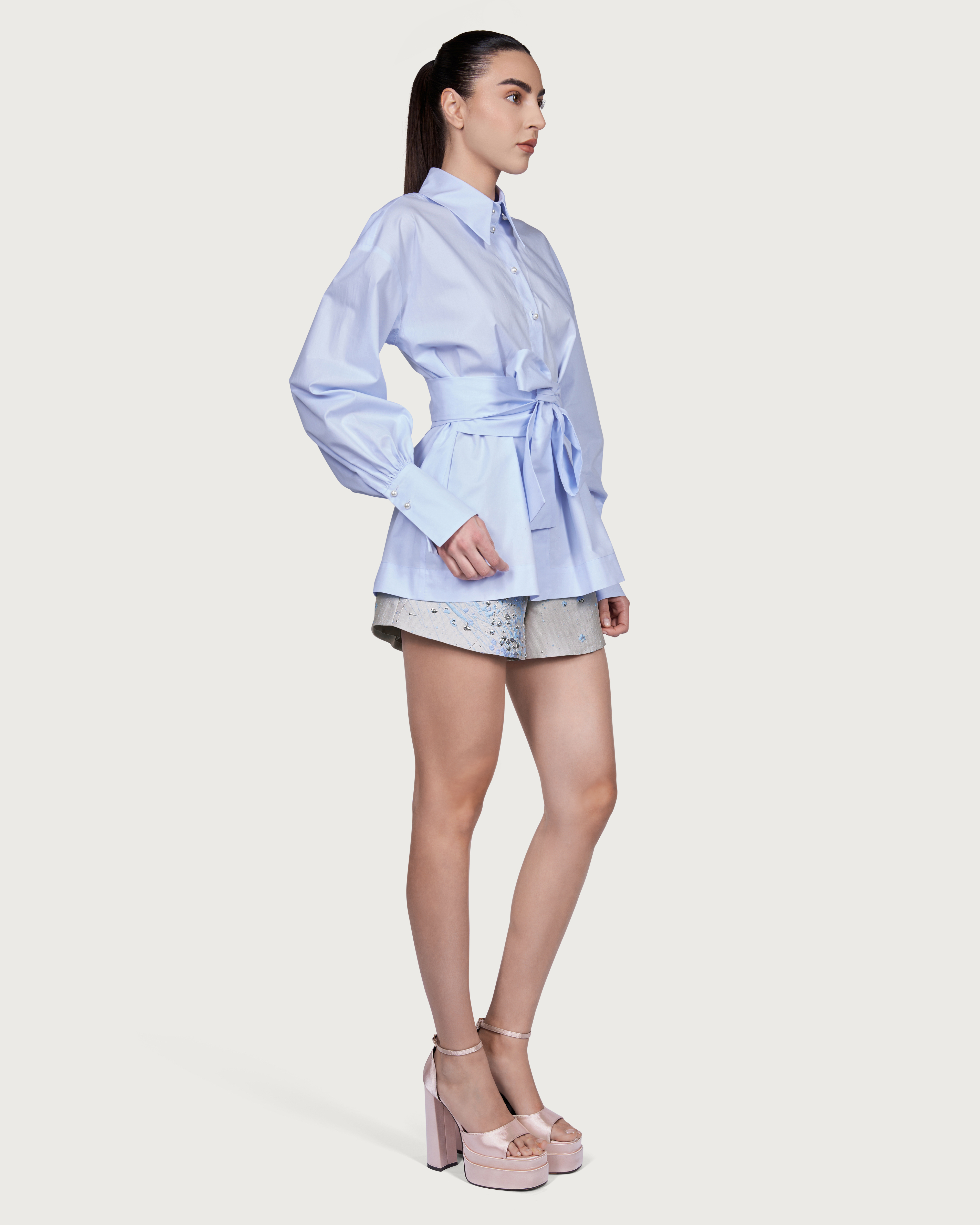 Balloon Sleeve Shirt Blue