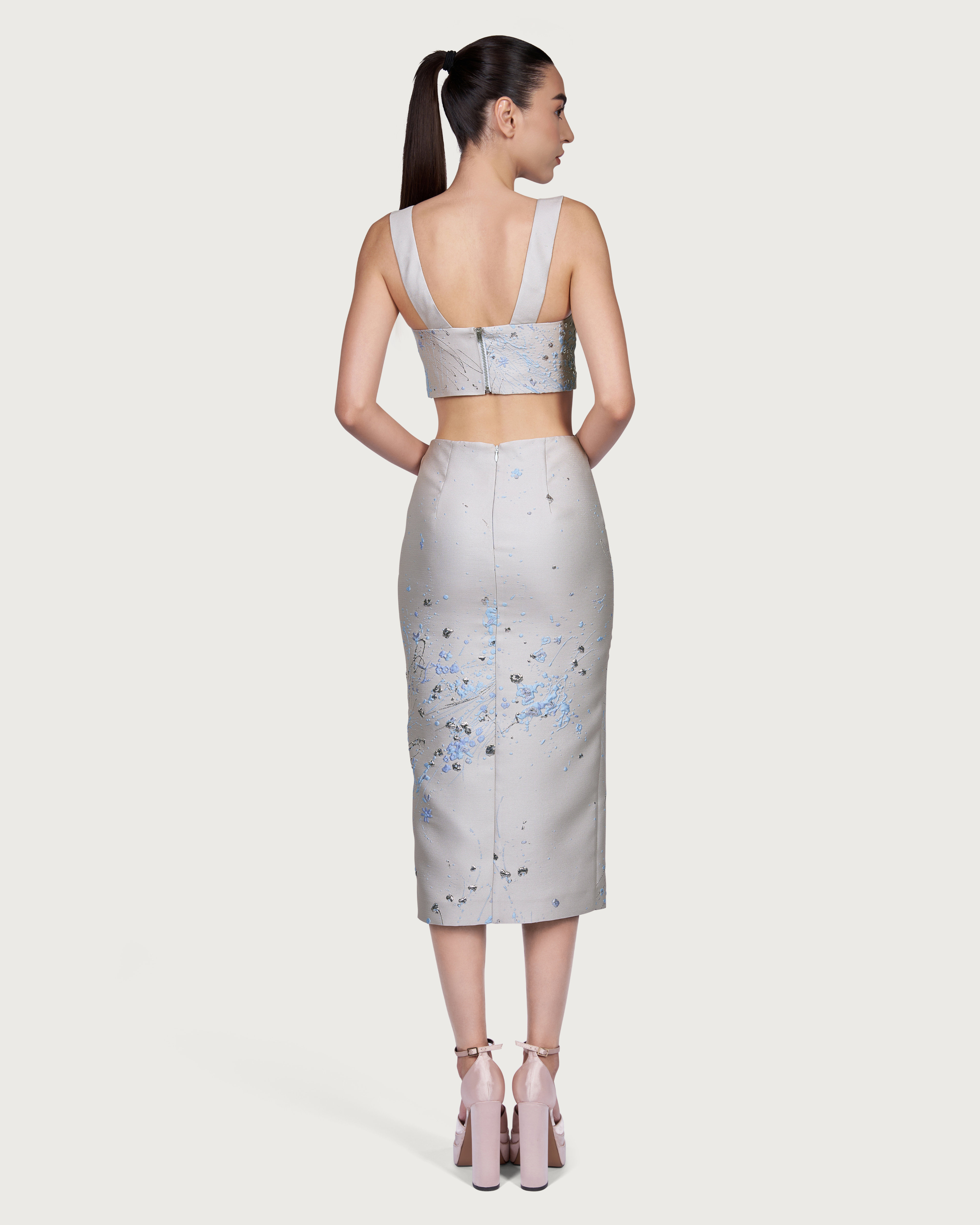 Brocade Split Midi Skirt
