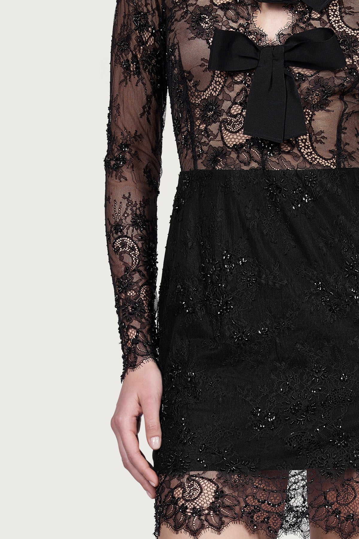 Embroidered Lace Mini Dress with Bows