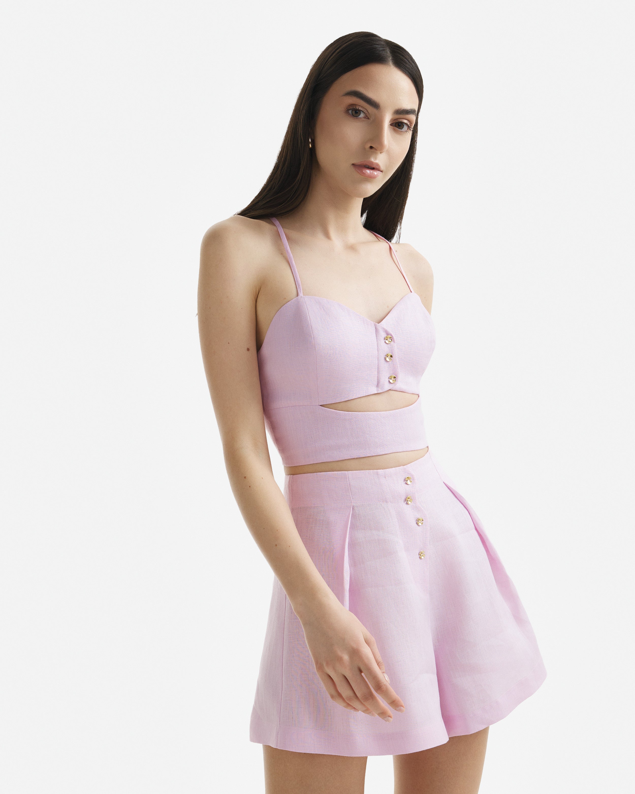 Wave Linen Corset Top Candy Pink