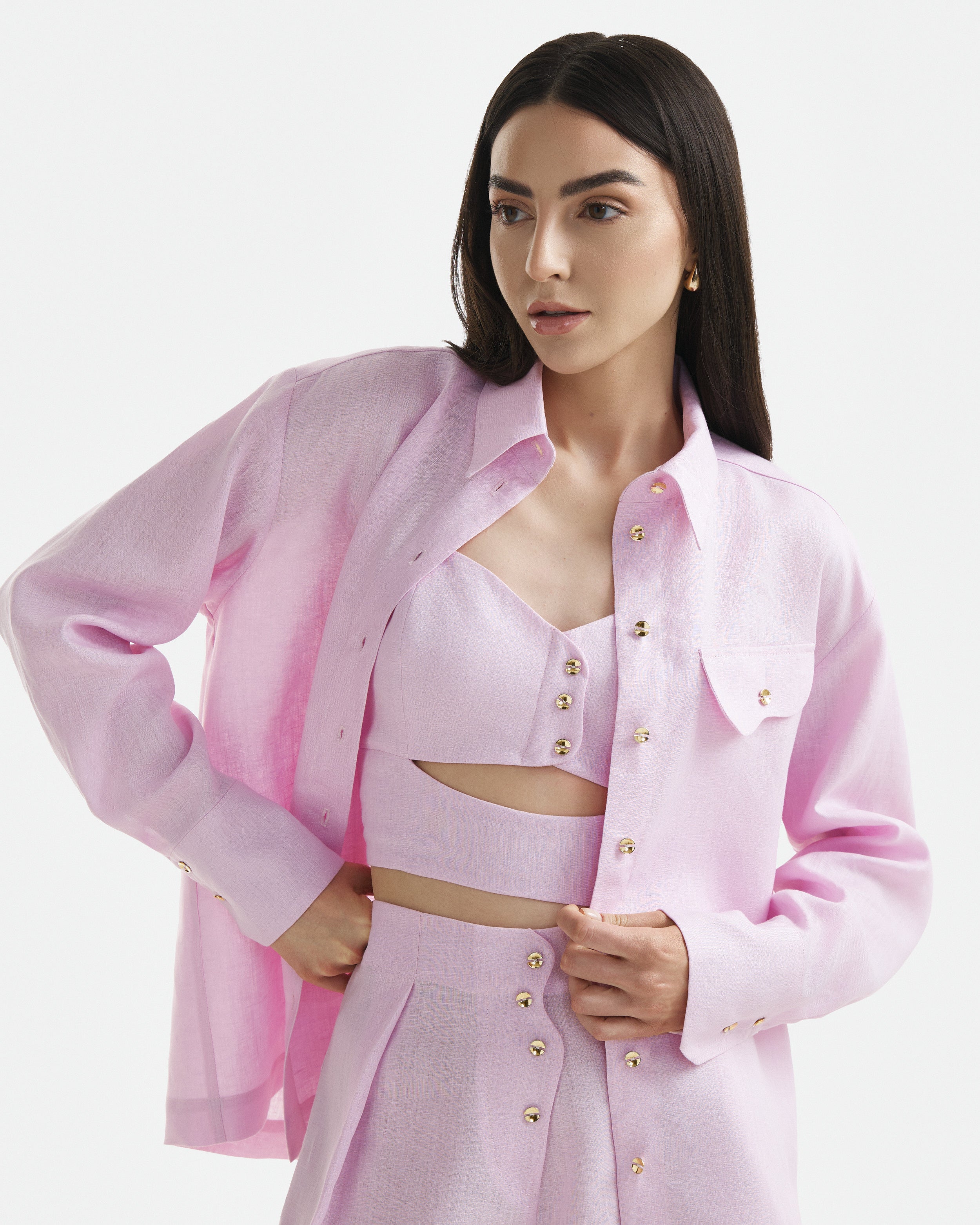 Wave Linen Shirt Candy Pink