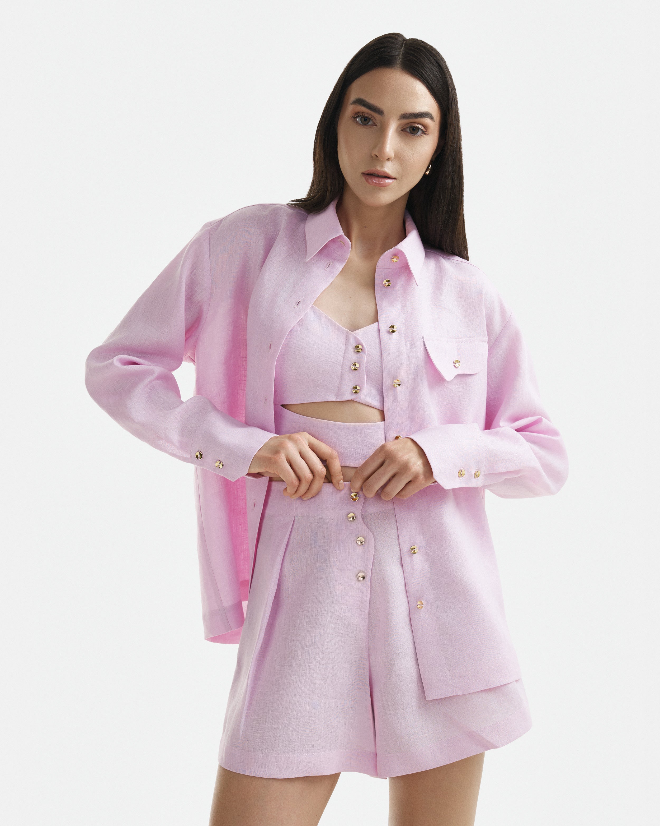Wave Linen Shirt Candy Pink
