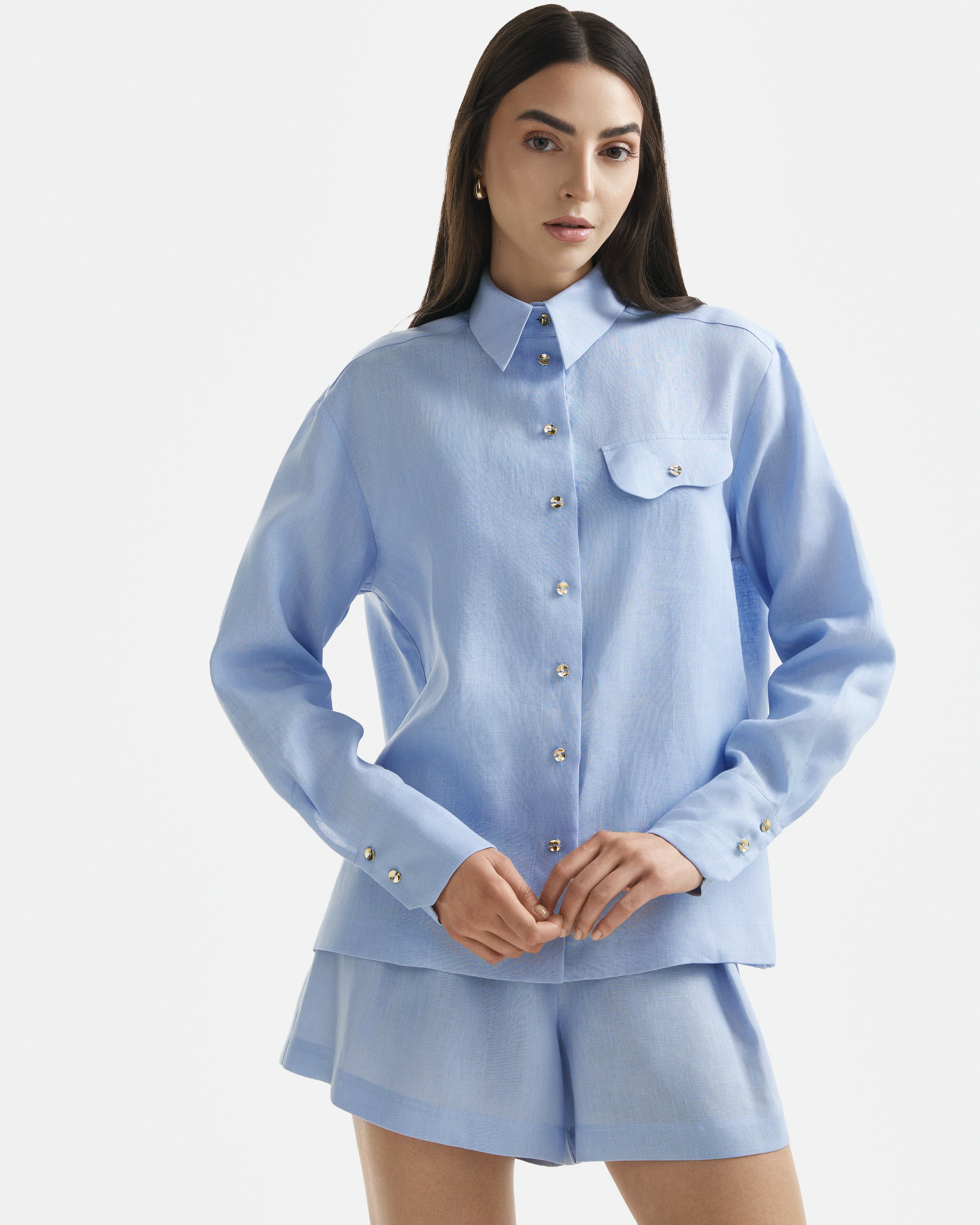 Wave Linen Shirt Icy Blue