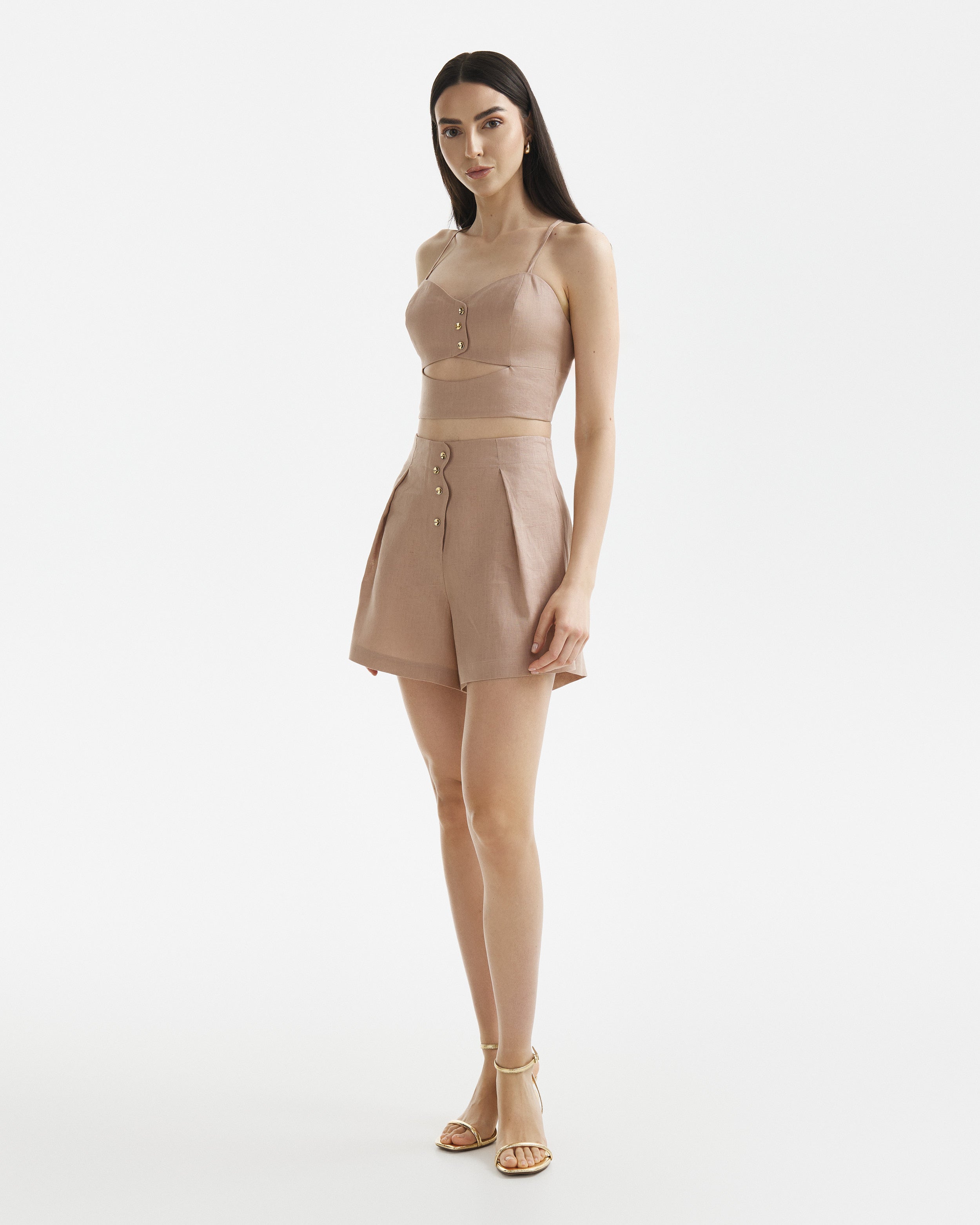 Wave Tailored Linen Shorts Warm Taupe