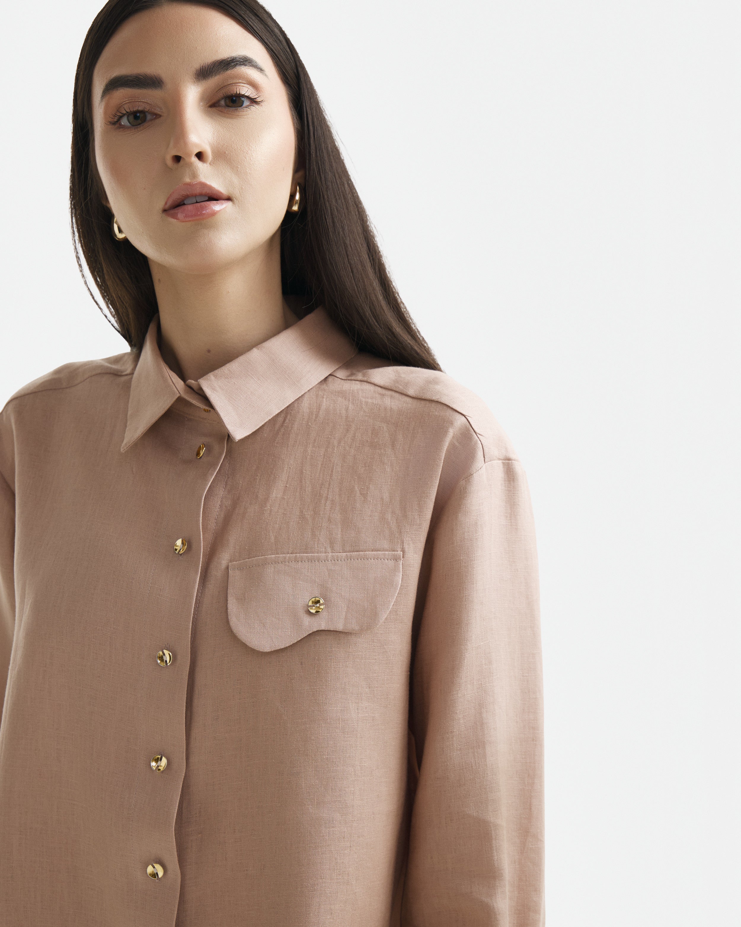 Wave Linen Shirt Warm Taupe