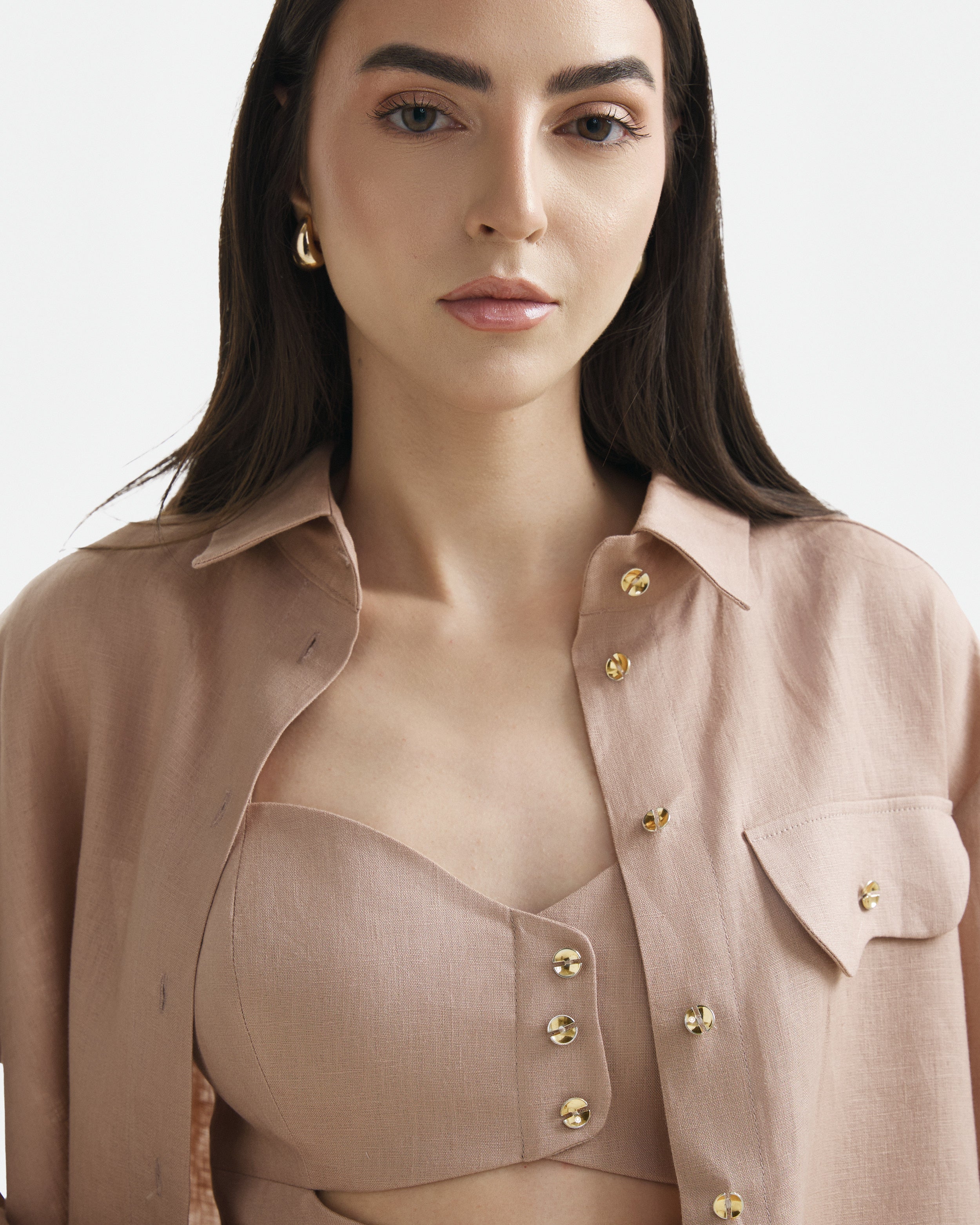 Wave Linen Shirt Warm Taupe