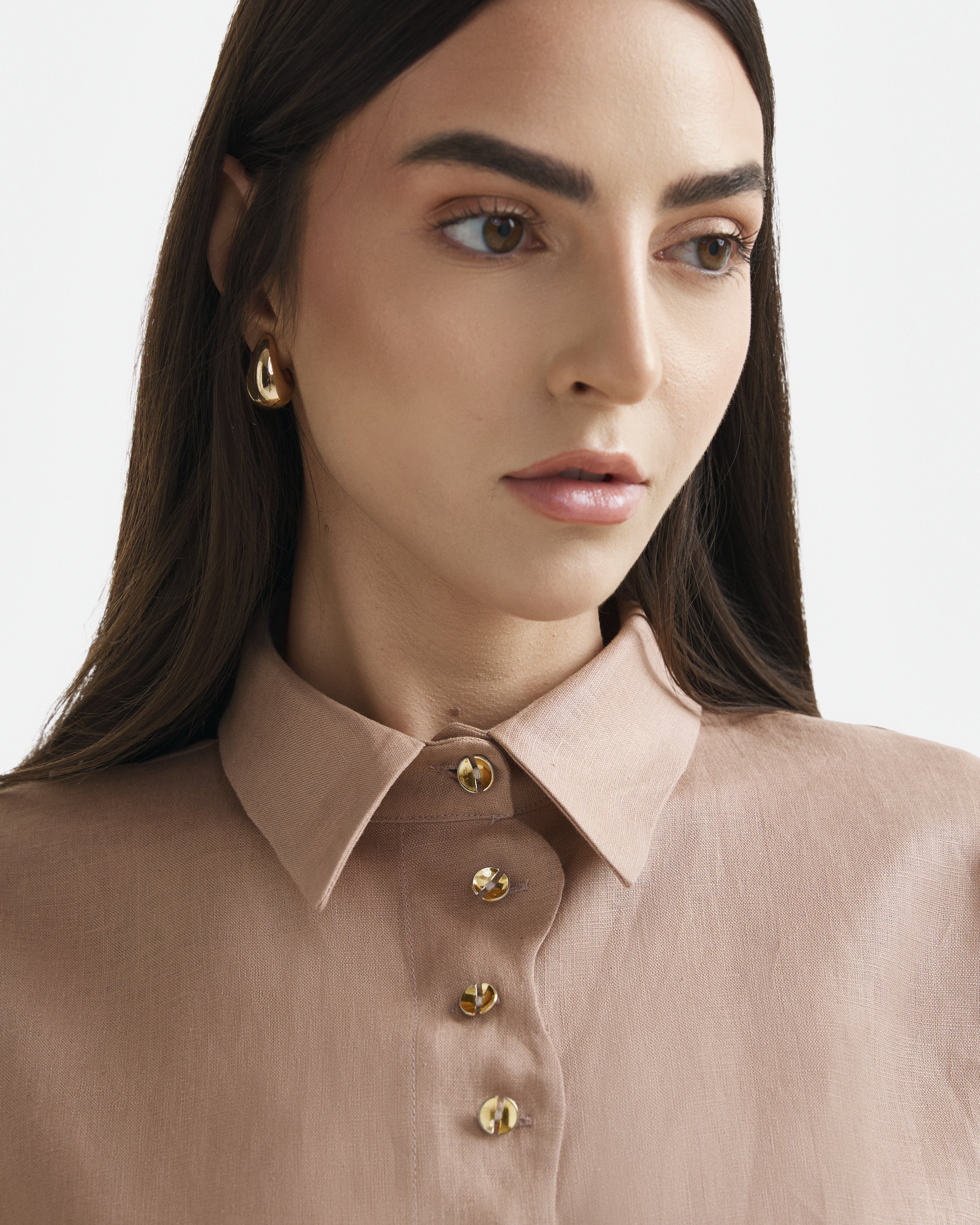 Wave Cropped Linen Shirt Warm Taupe