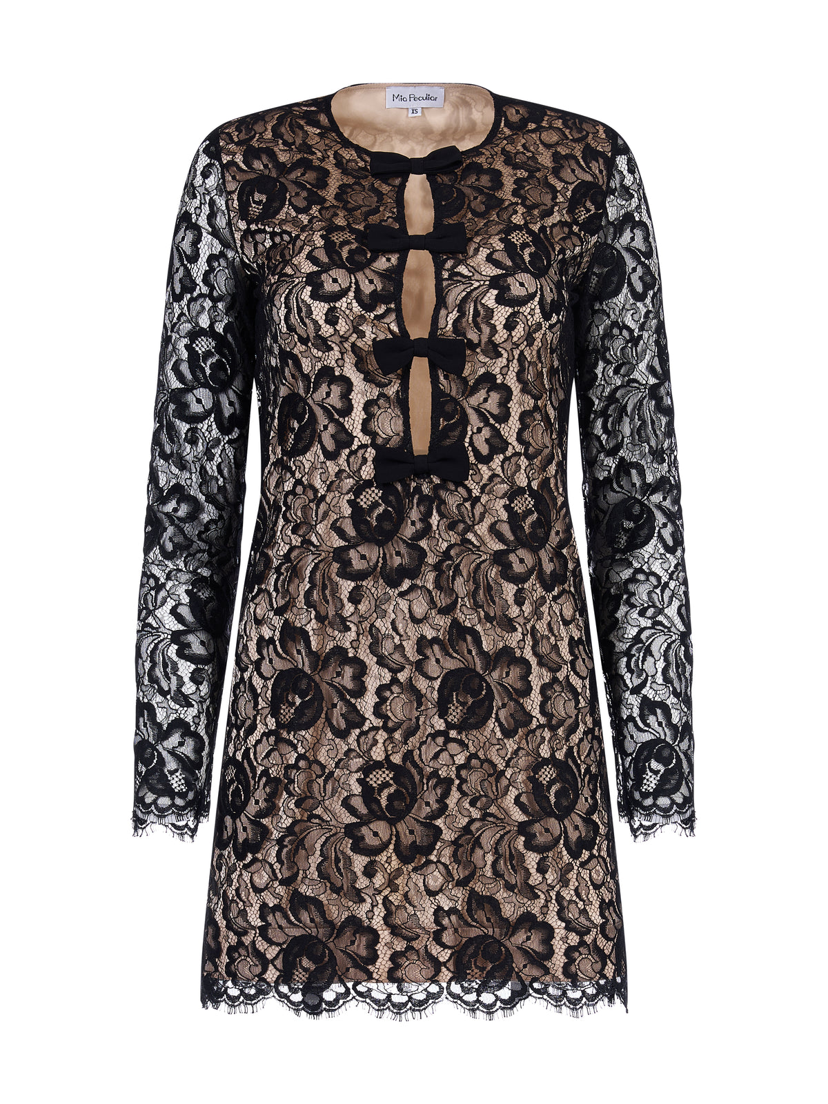 Lace Mini Dress with Bows Black