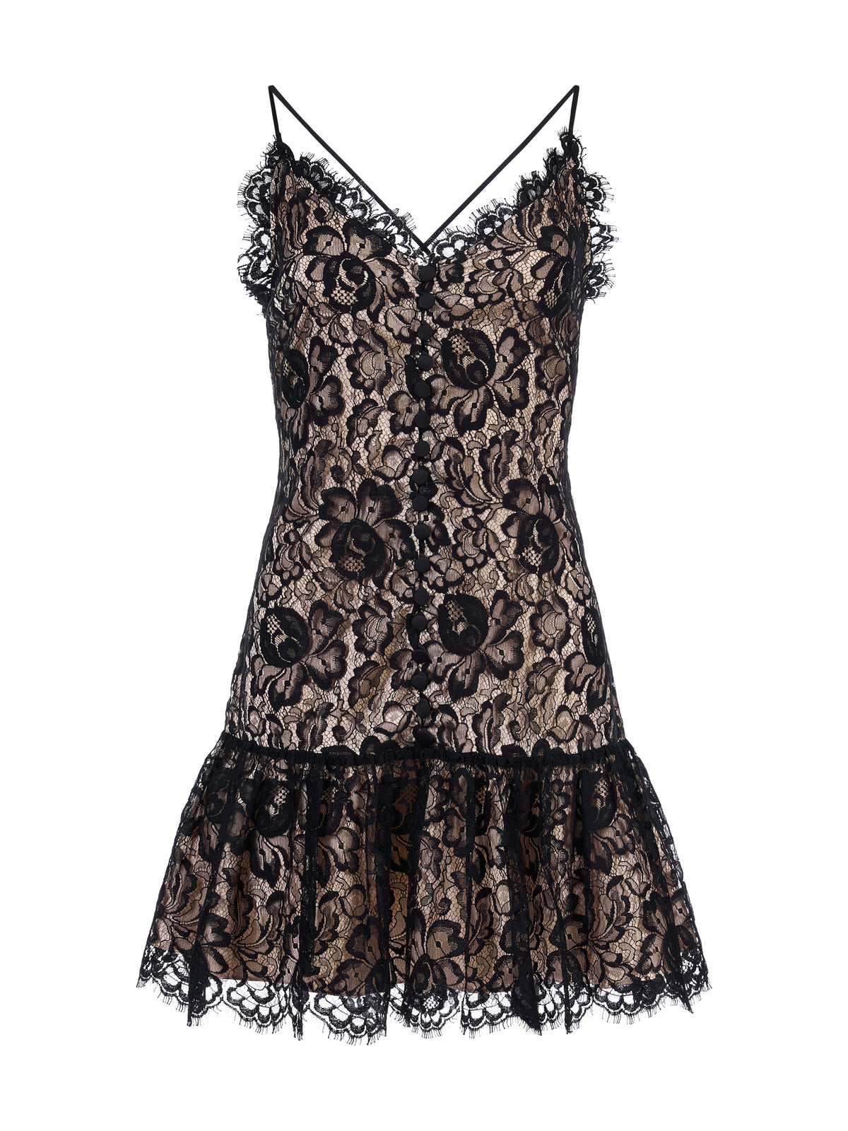 Lace Mini Dress with Buttons Black