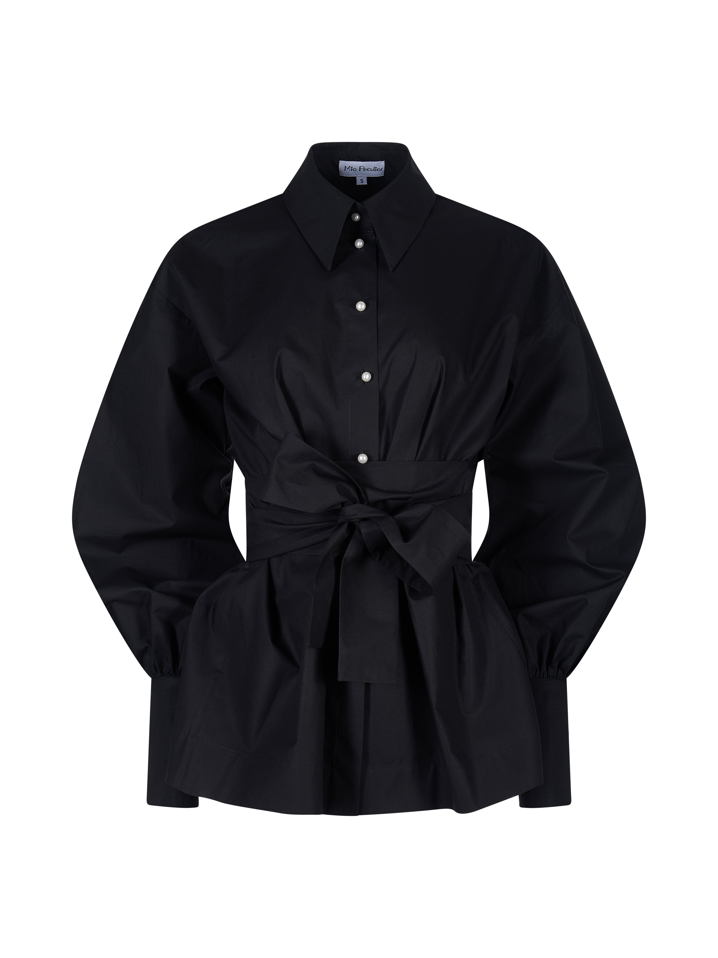 Balloon Sleeve Cotton Shirt with Pearl Buttons