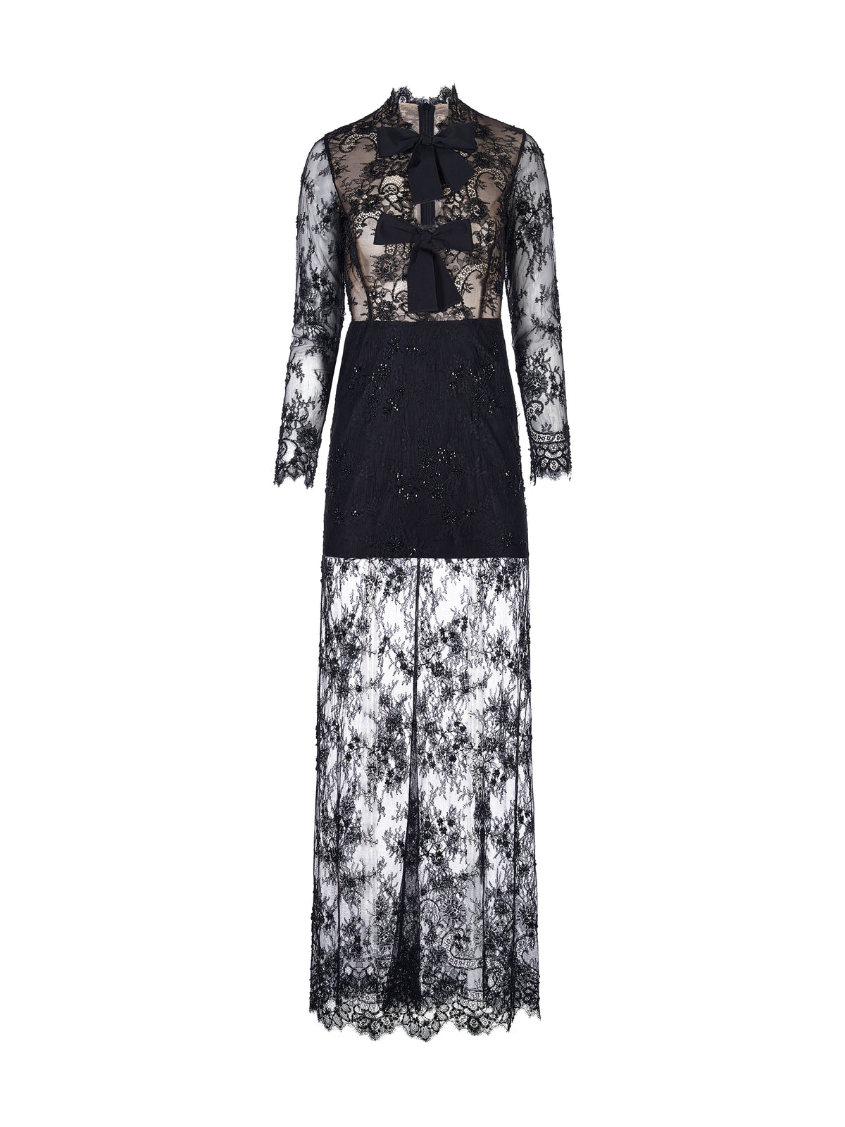 Embroidered Lace Maxi Dress with Bows