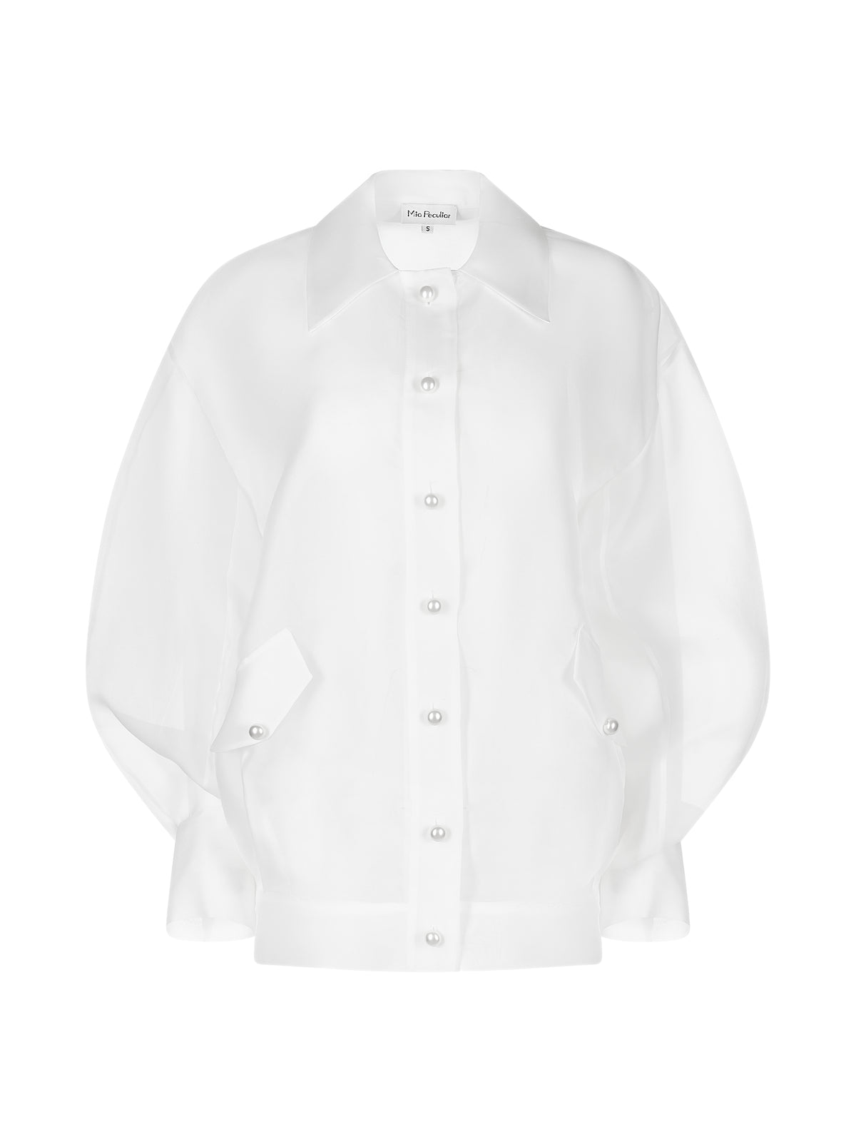 Oversized Organza Bomber Jacket with Pearl Buttons