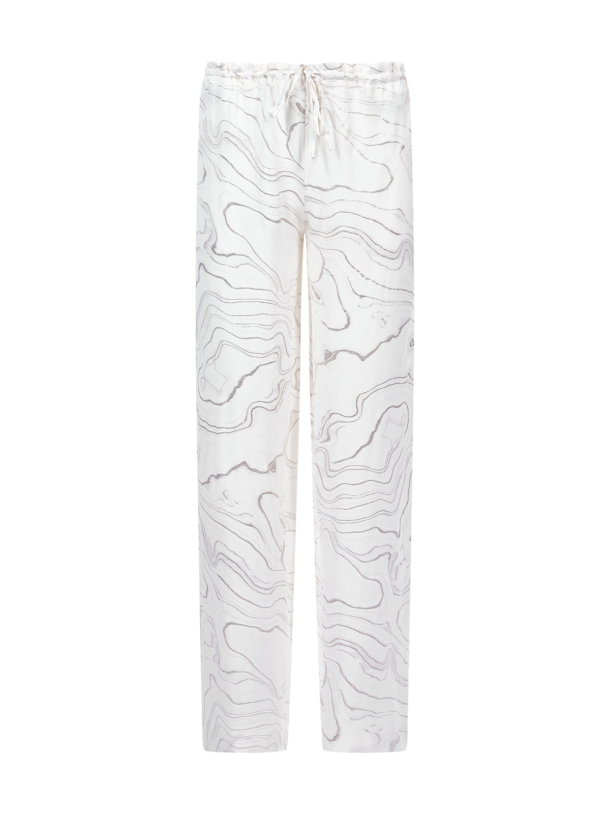 Silk Loose Trousers with Silver Embroidery