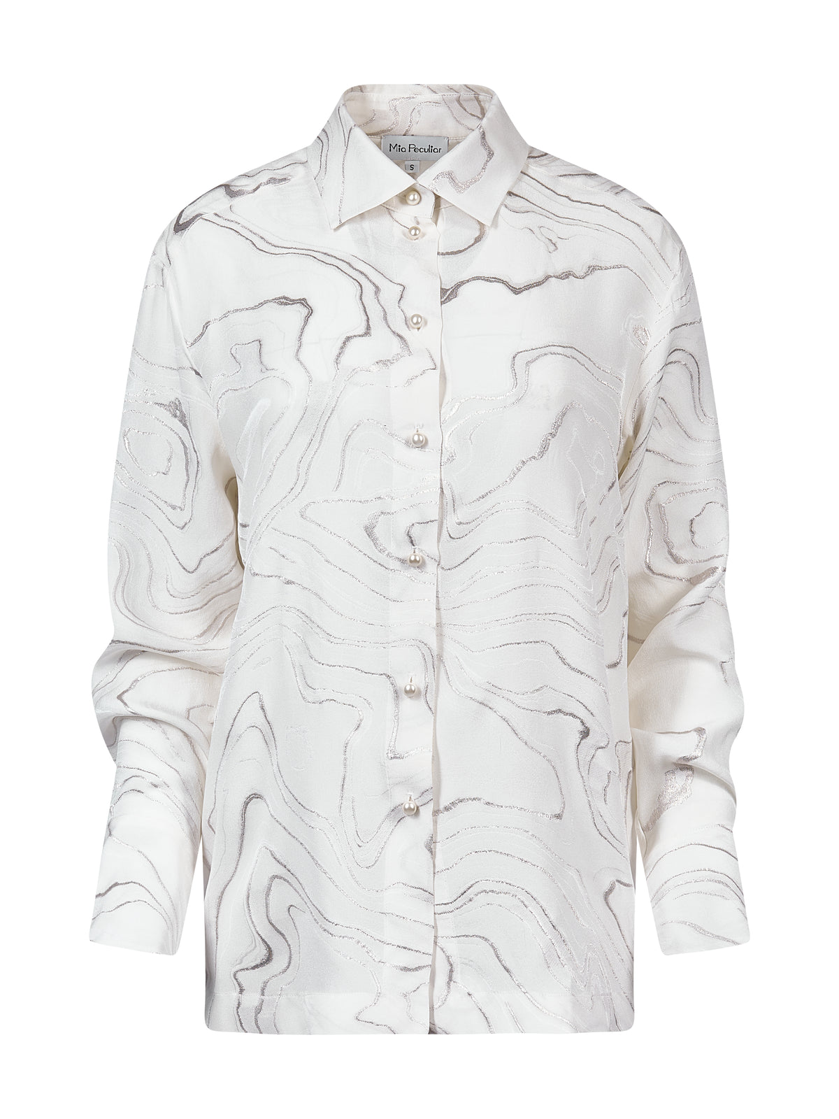 Silk Shirt with Silver Embroidery and Pearl Buttons