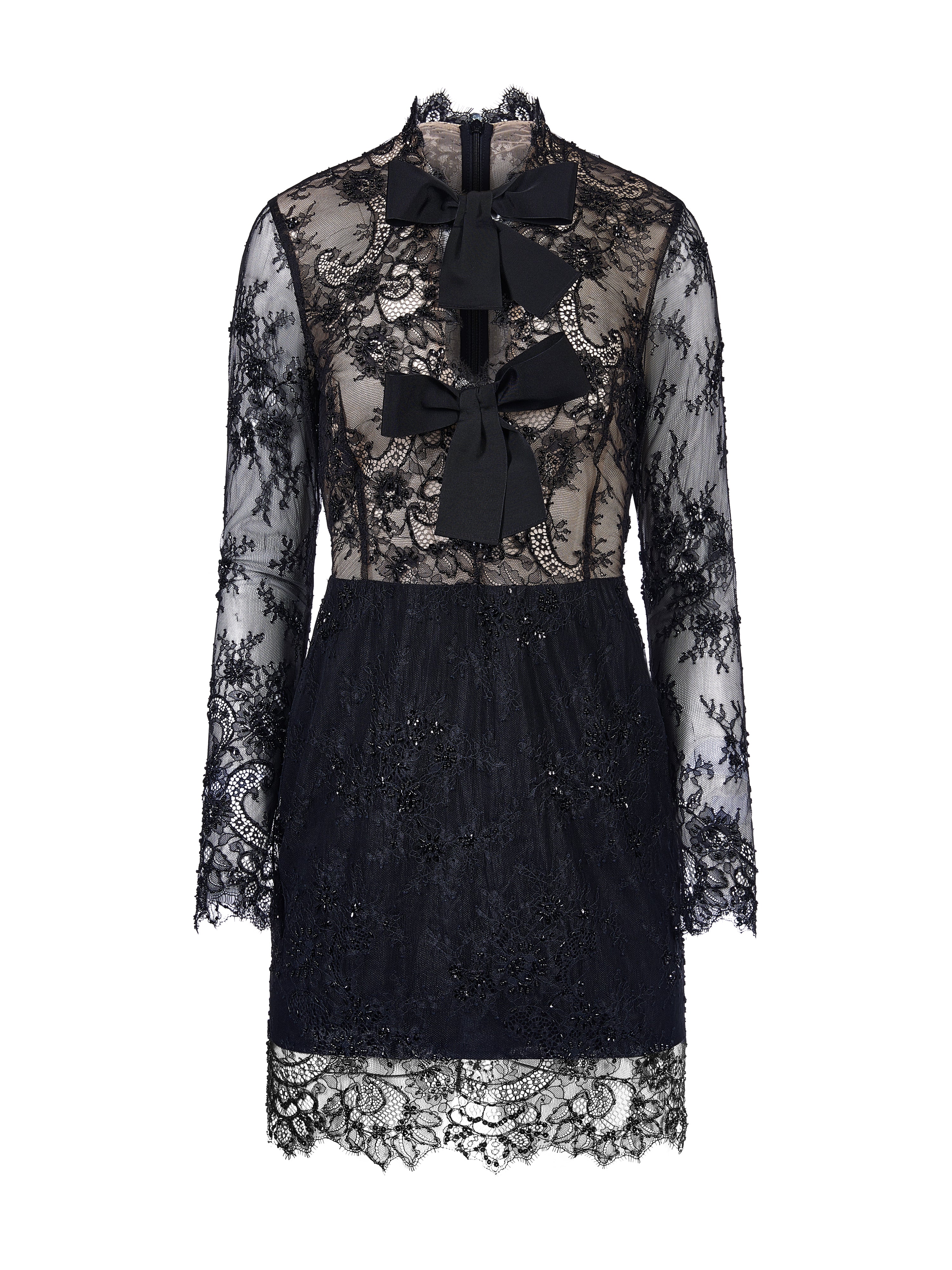 Embroidered Lace Mini Dress with Bows
