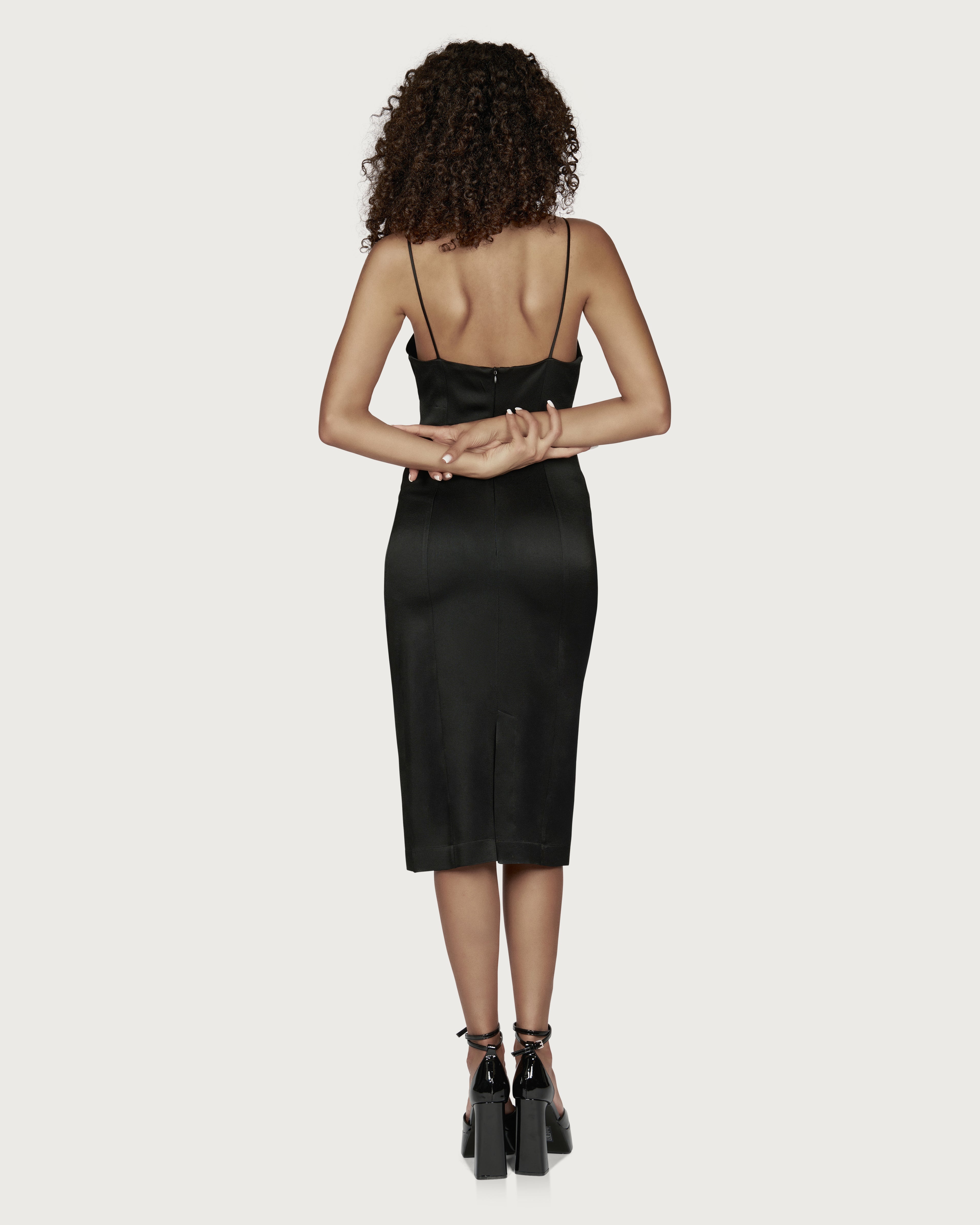 Crepe Midi Dress with Bow Black