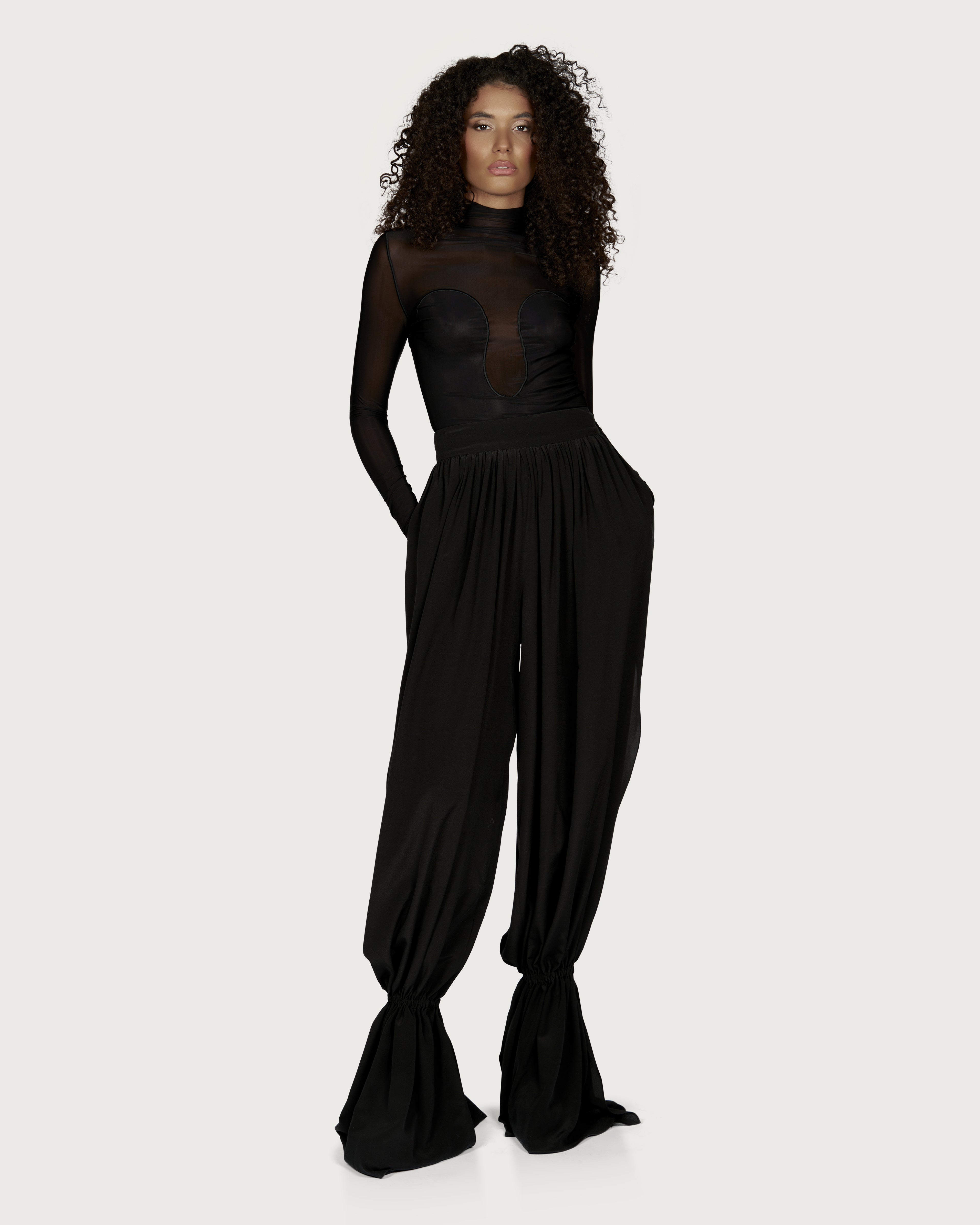 Silk Crepe Trousers with Side Slits Black