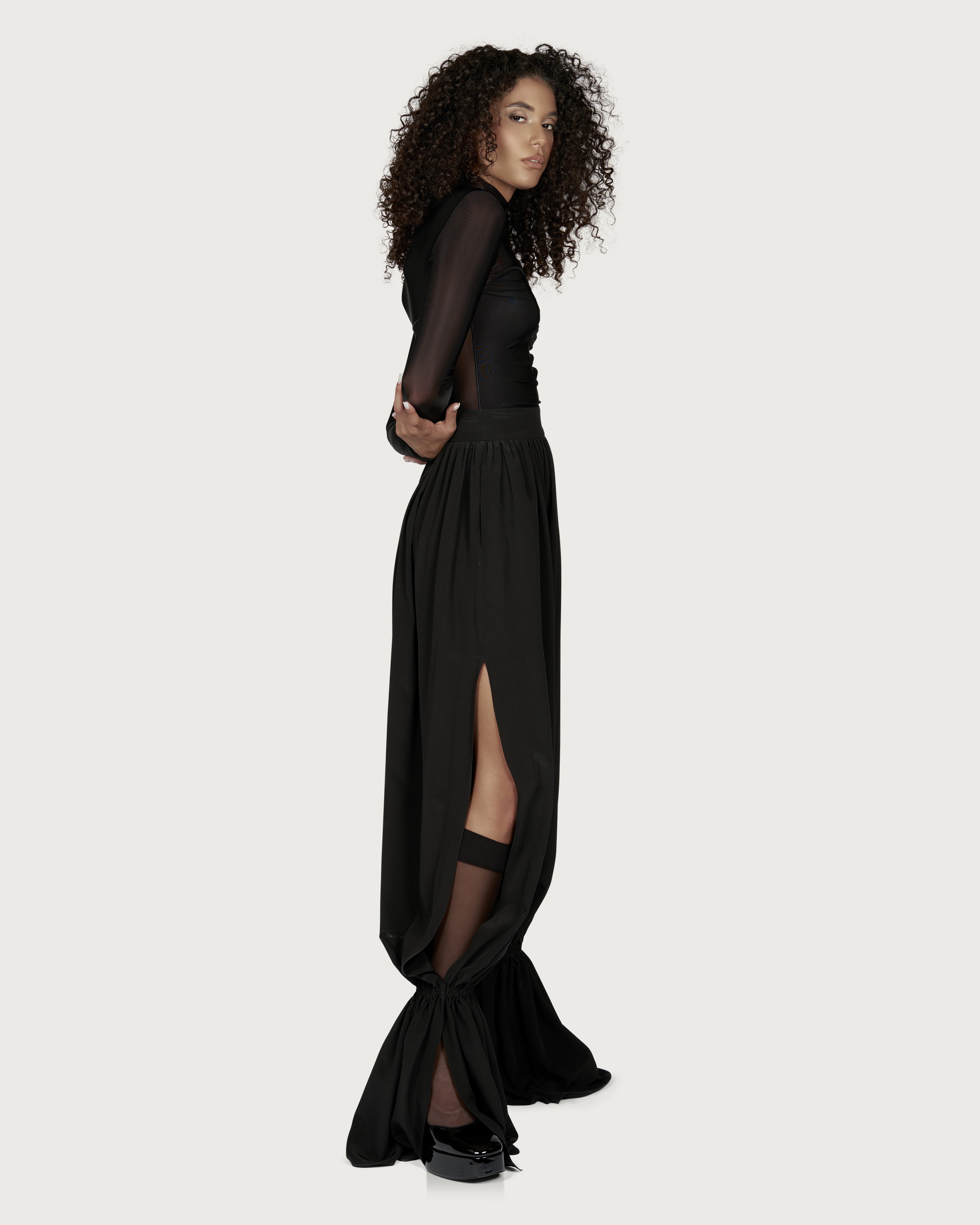 Silk Crepe Trousers with Side Slits Black