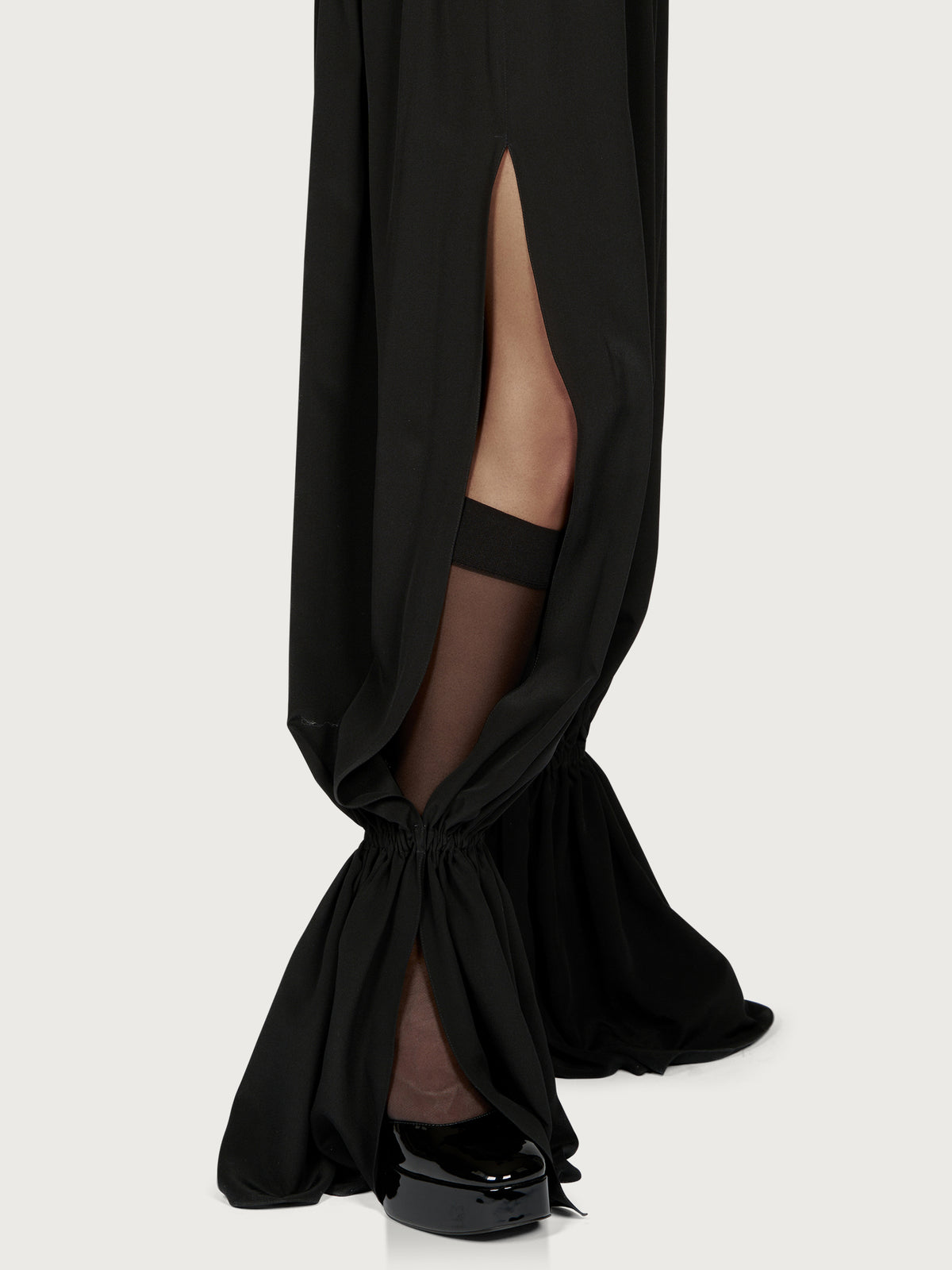 Silk Crepe Trousers with Side Slits Black