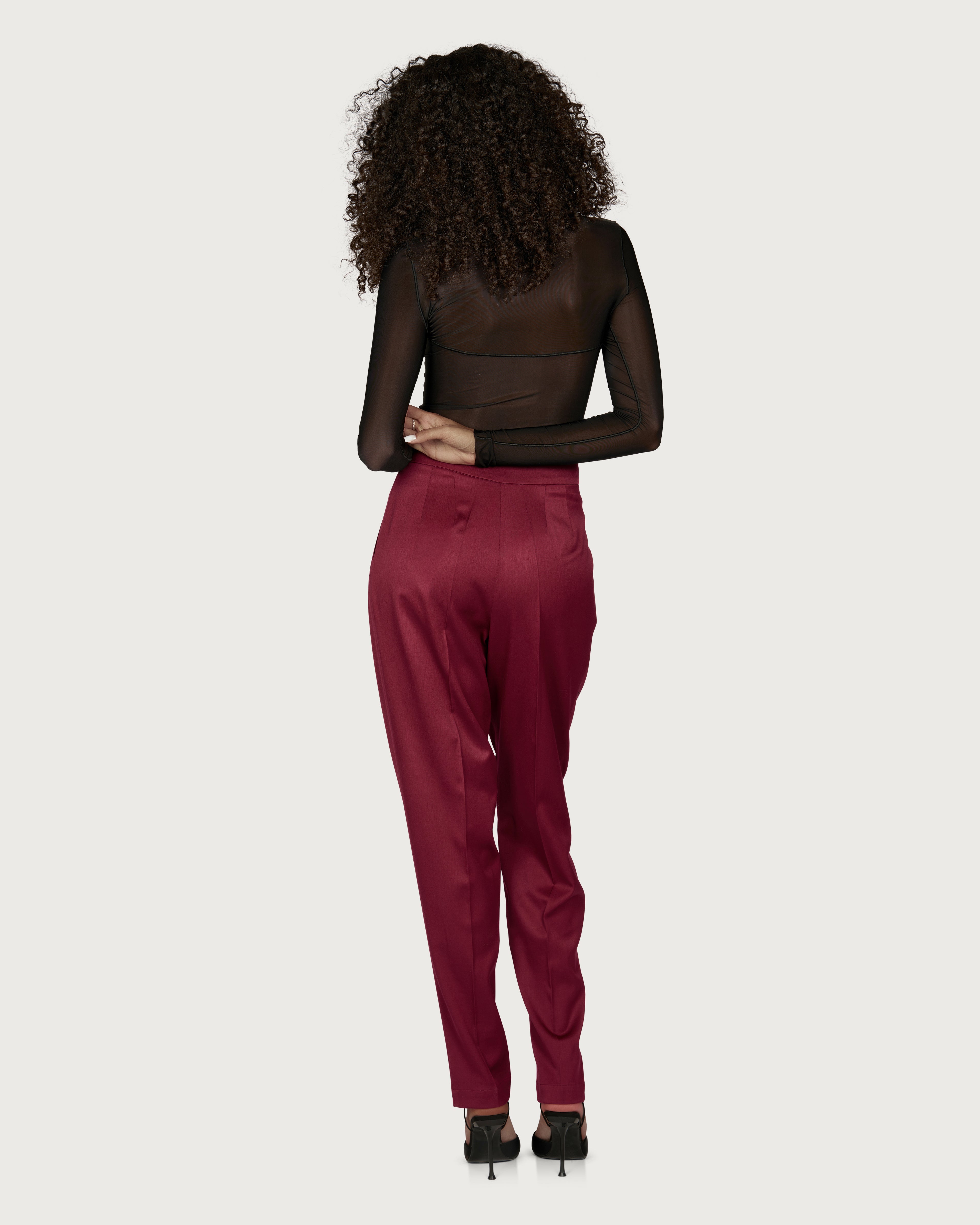 Pleated Pierced Wool Trousers Bordeaux