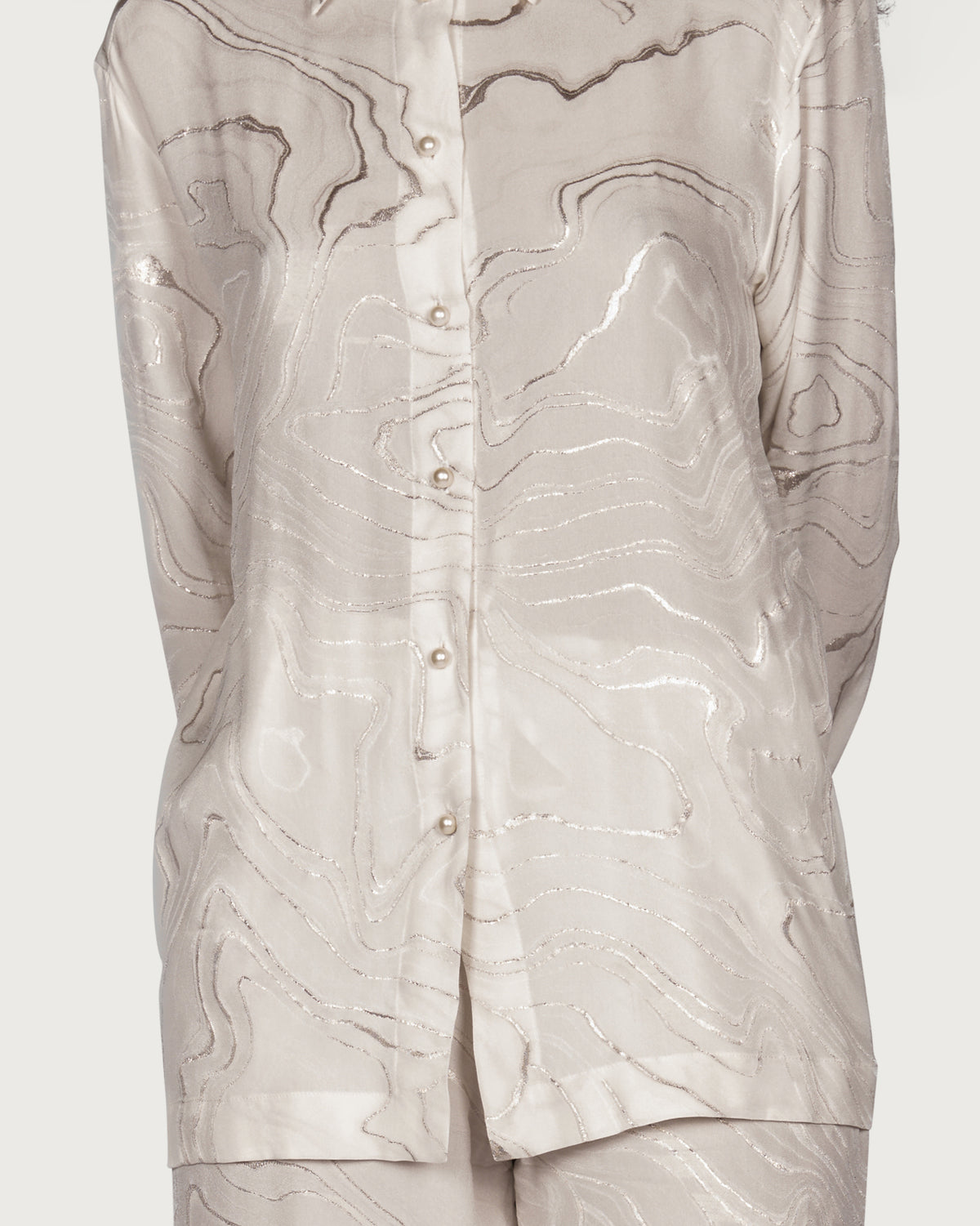 Silk Shirt with Silver Embroidery and Pearl Buttons