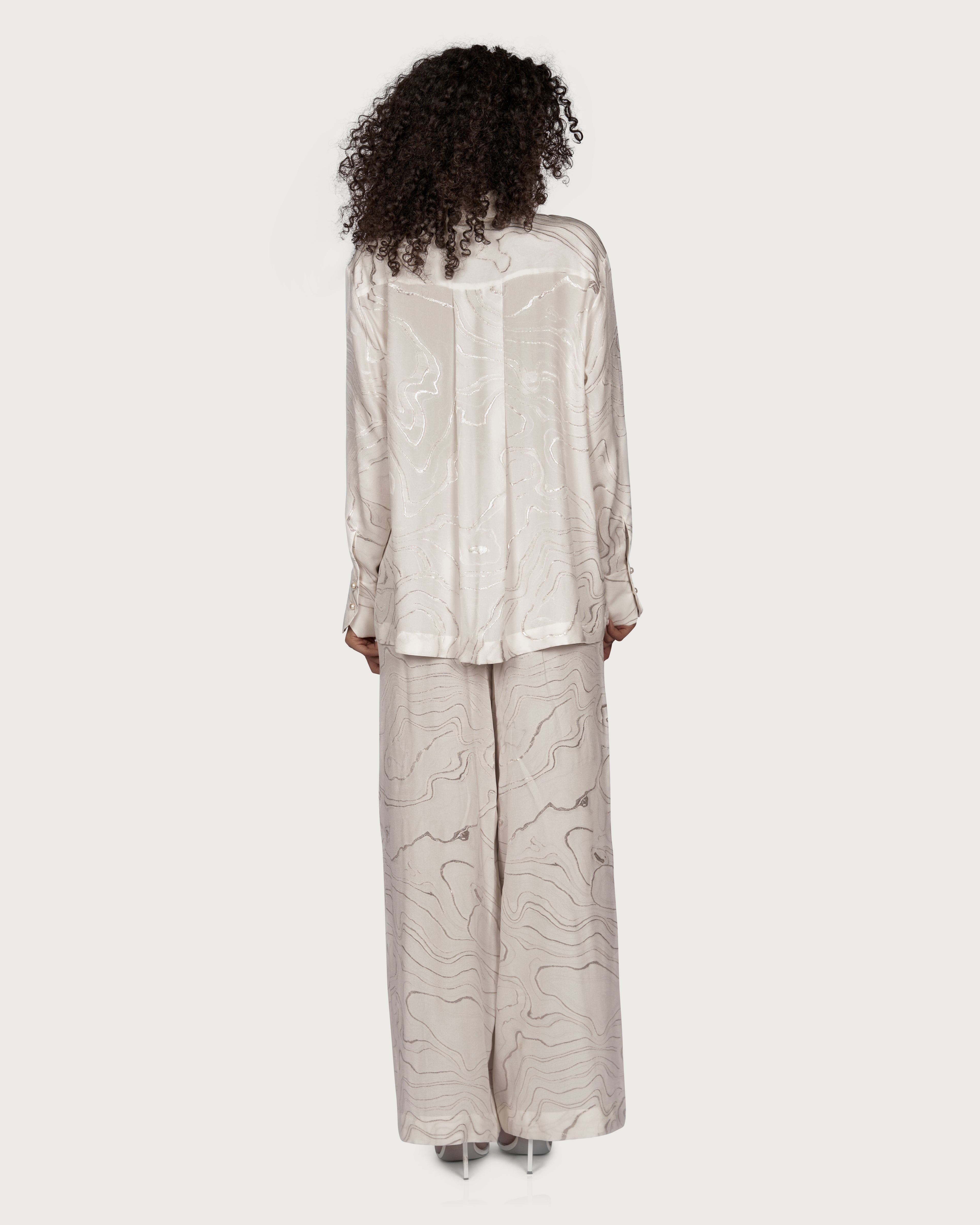 Silk Shirt with Silver Embroidery and Pearl Buttons