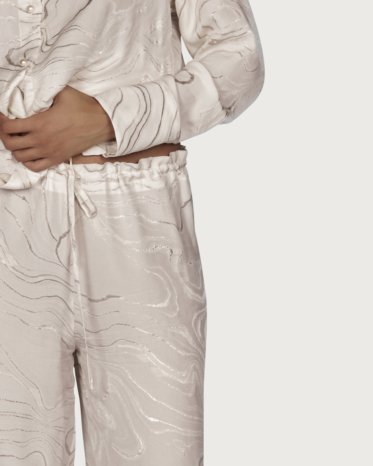 Silk Loose Trousers with Silver Embroidery